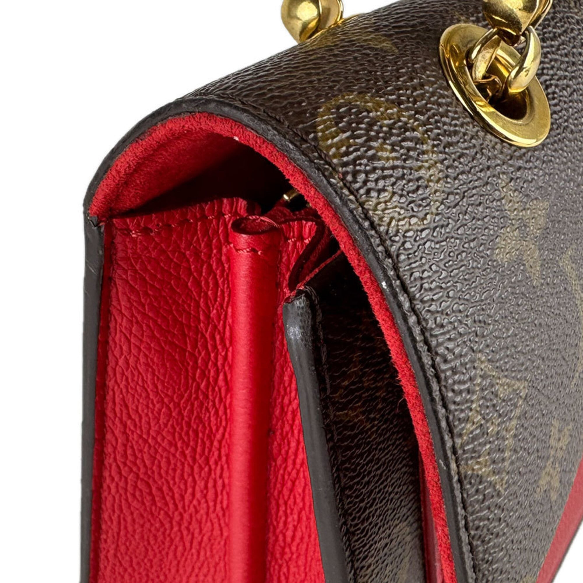 Louis Vuitton Brown Monogram Red Color Monogram Leather Shoulder Bag (Pre-Owned)