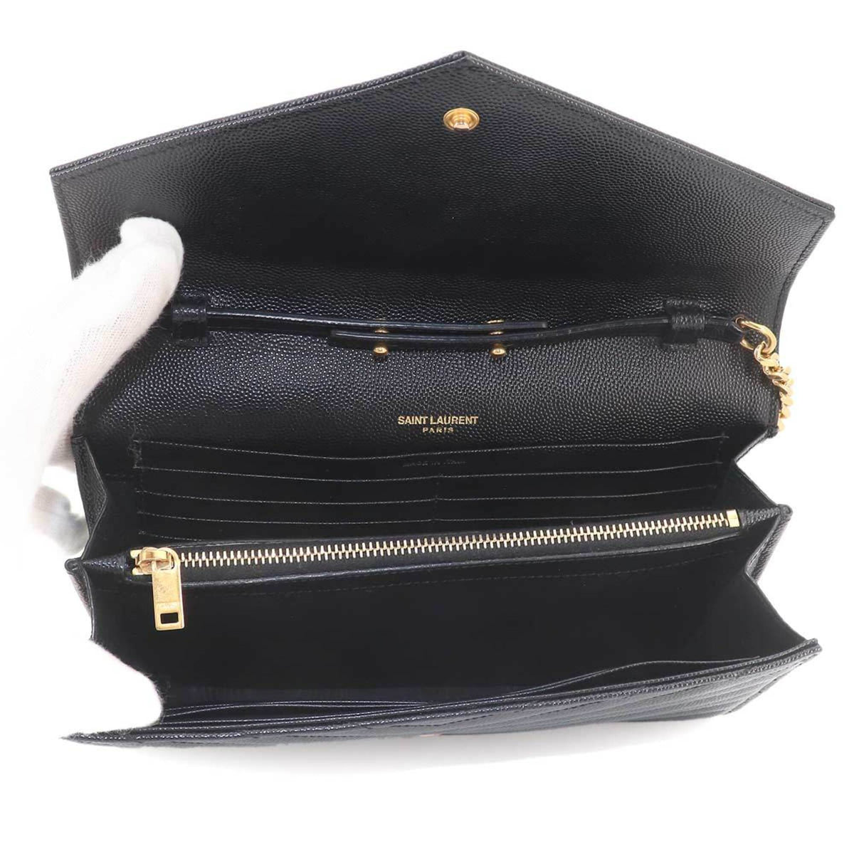 Saint Laurent Black Leather Chain/Shoulder Wallet (Pre-Owned)