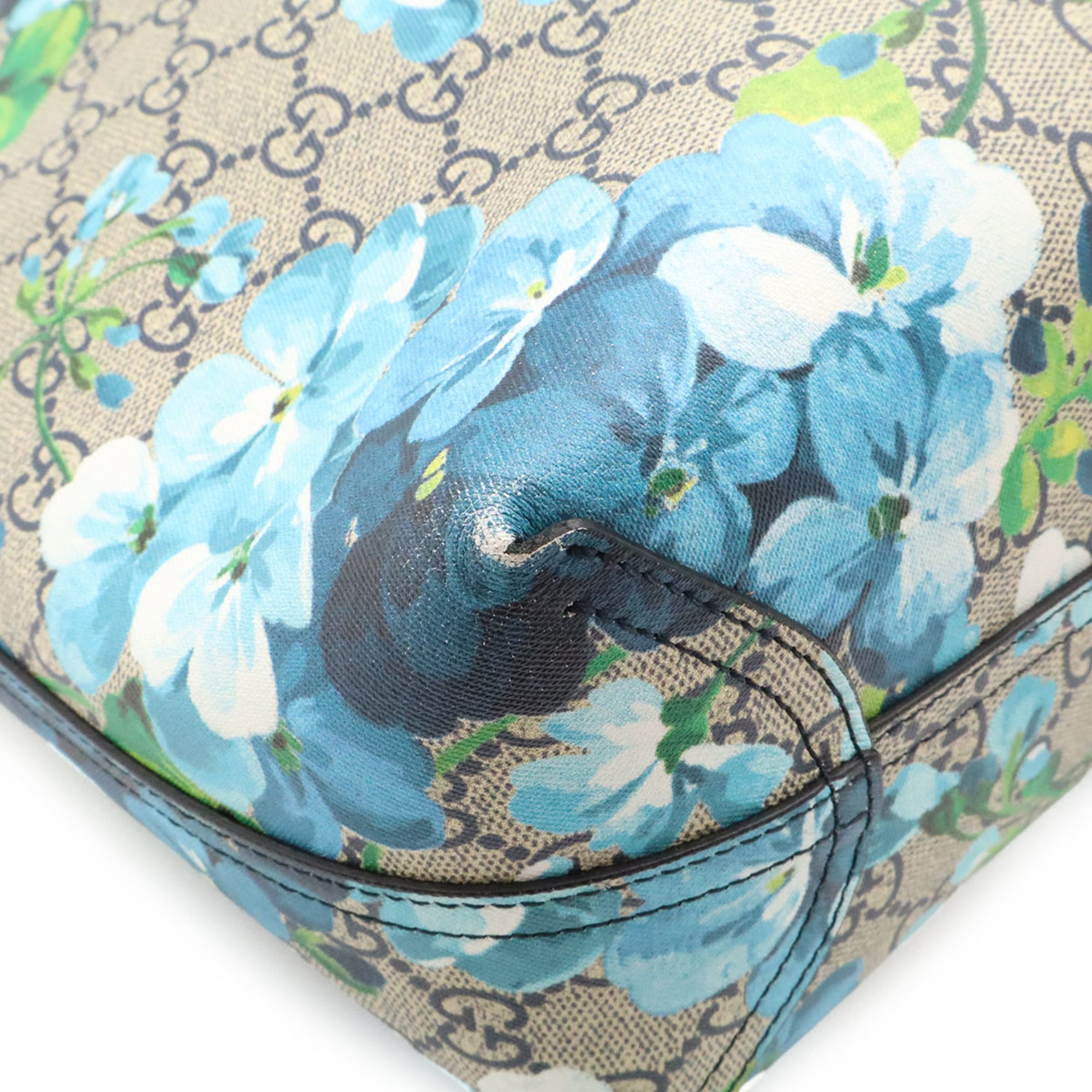 Gucci Gg Blooms Beige Multi-Color Navy Gg Supreme Canvas Pvc Coated Canvas Leather Shoulder Bag Tote Bag (Pre-Owned)