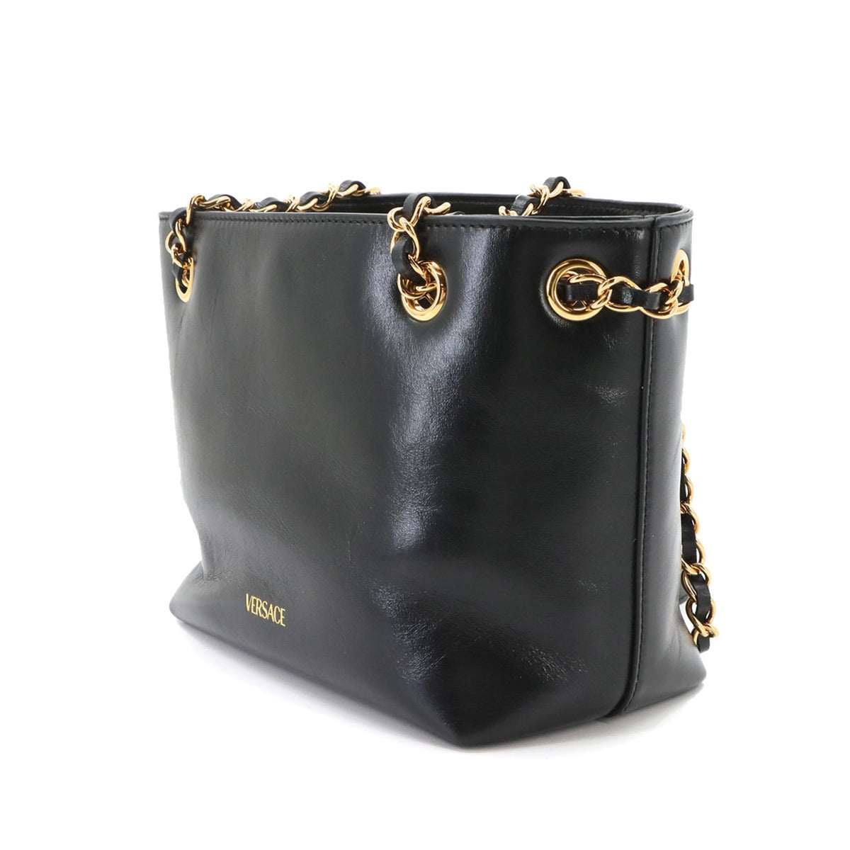Versace Black Leather Handbag Shoulder Bag (Pre-Owned)