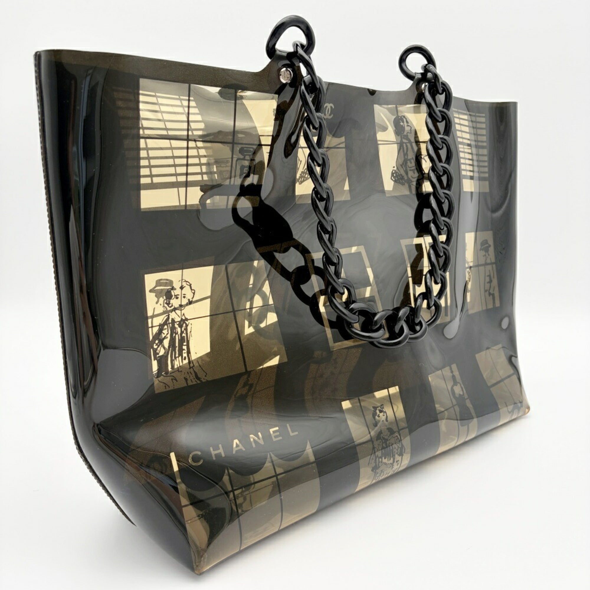 Chanel Black Clear Vinyl Plastic Tote Bag (Pre-Owned)
