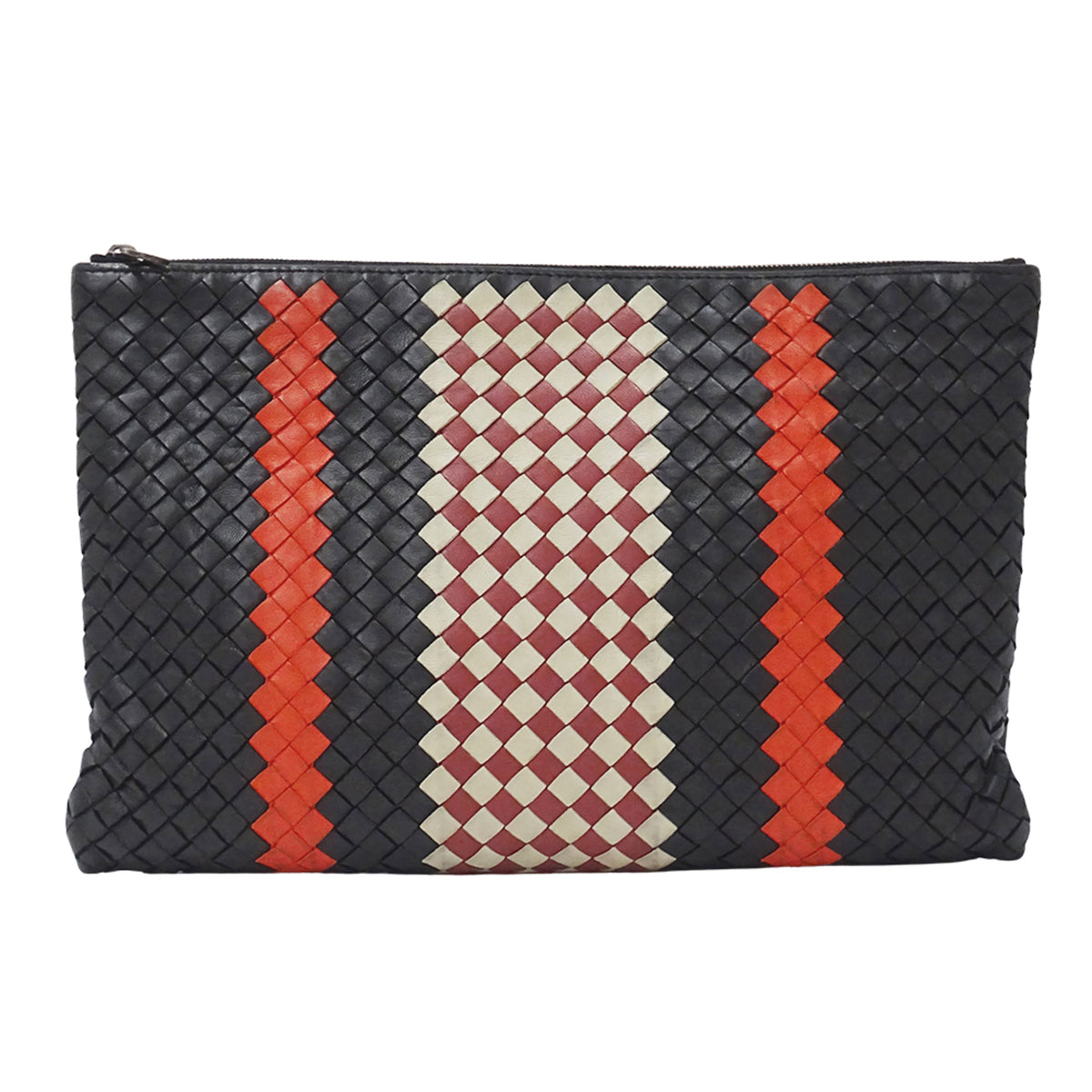 Bottega Veneta Black Red Color Leather Clutch Bag Handbag (Pre-Owned)