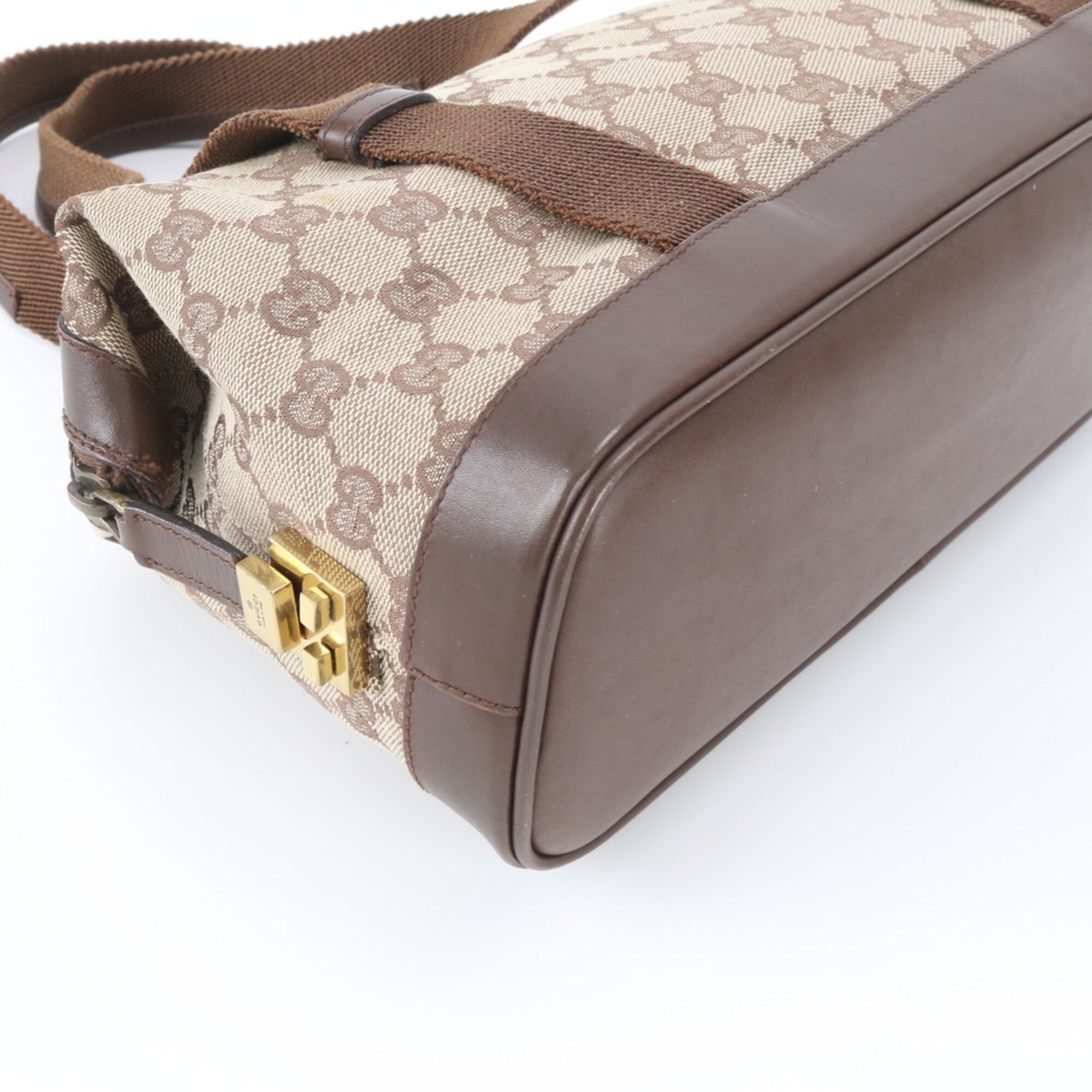 Gucci Brown Leather Canvas Handbag Shoulder Bag Tote Bag (Pre-Owned)