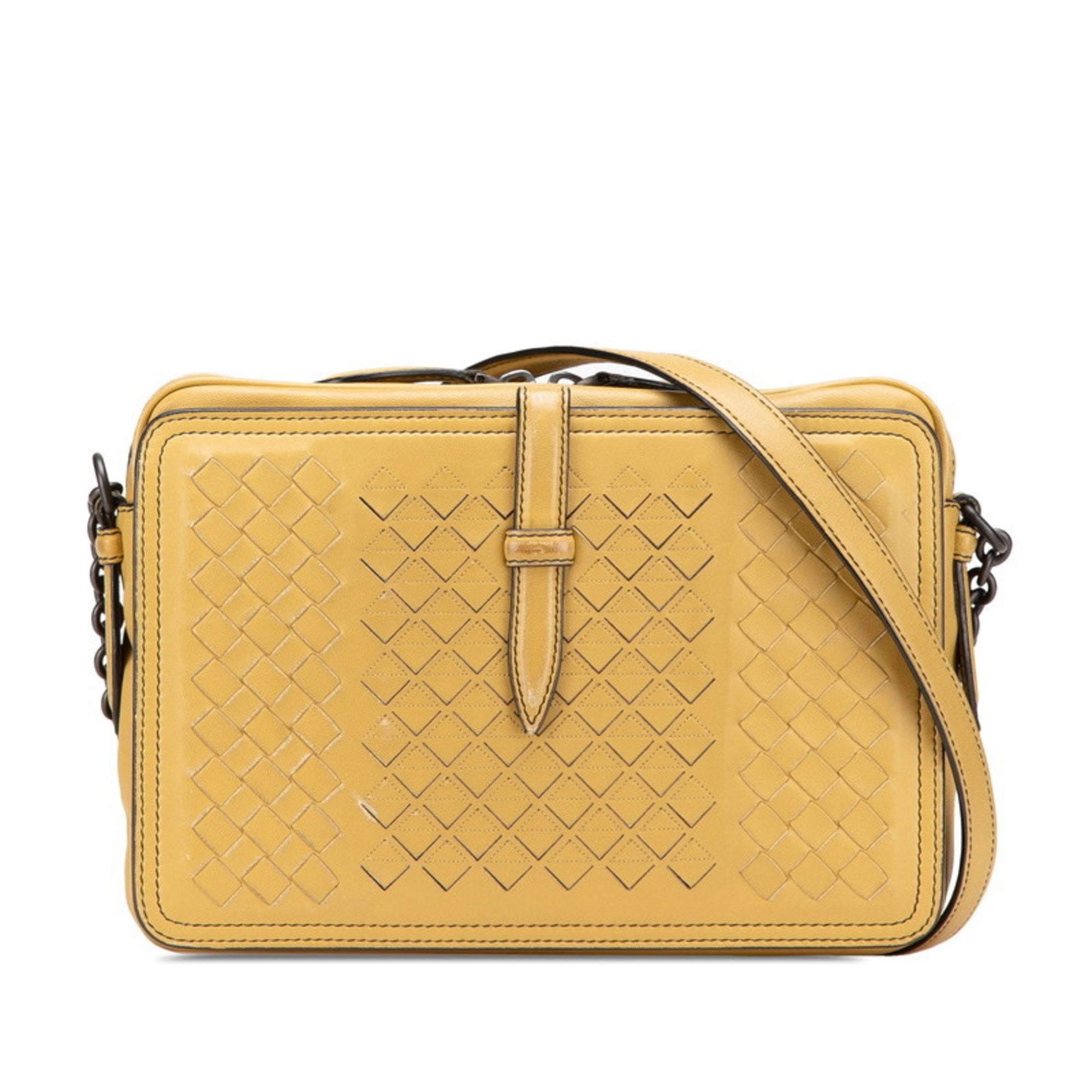 Bottega Veneta Intrecciato Yellow Leather Shoulder Bag (Pre-Owned)