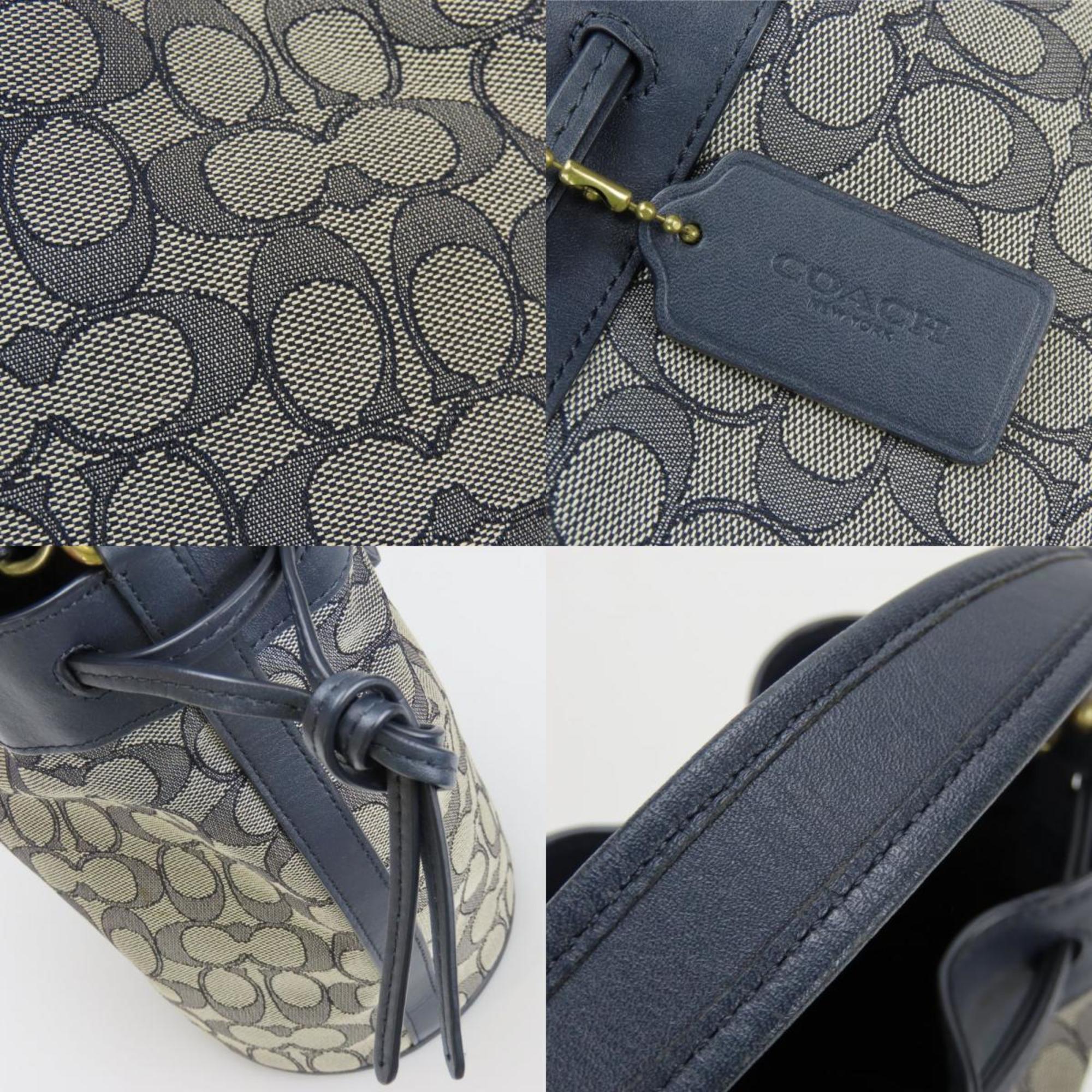 Coach Gray Navy Canvas Leather Shoulder Bag (Pre-Owned)