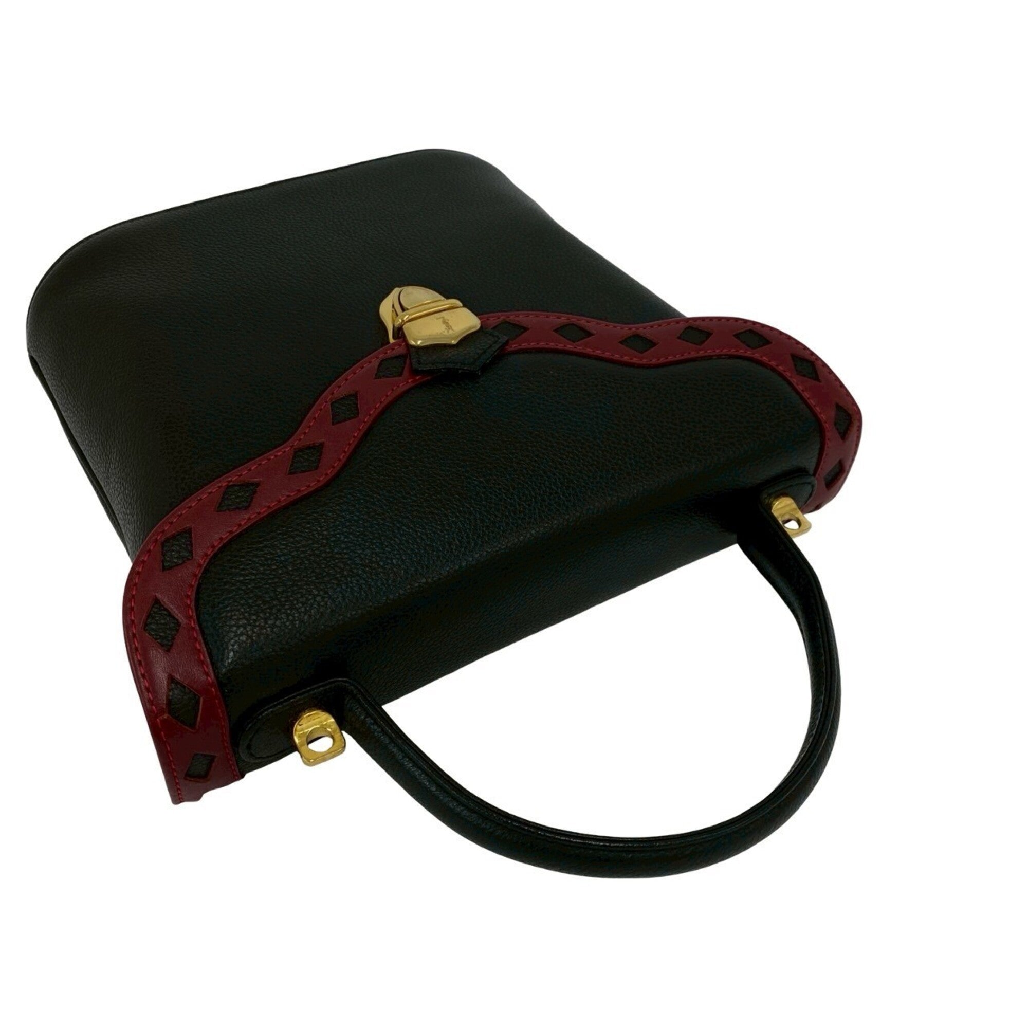 Yves Saint Laurent Black Red Color Leather Handbag Shoulder Bag (Pre-Owned)