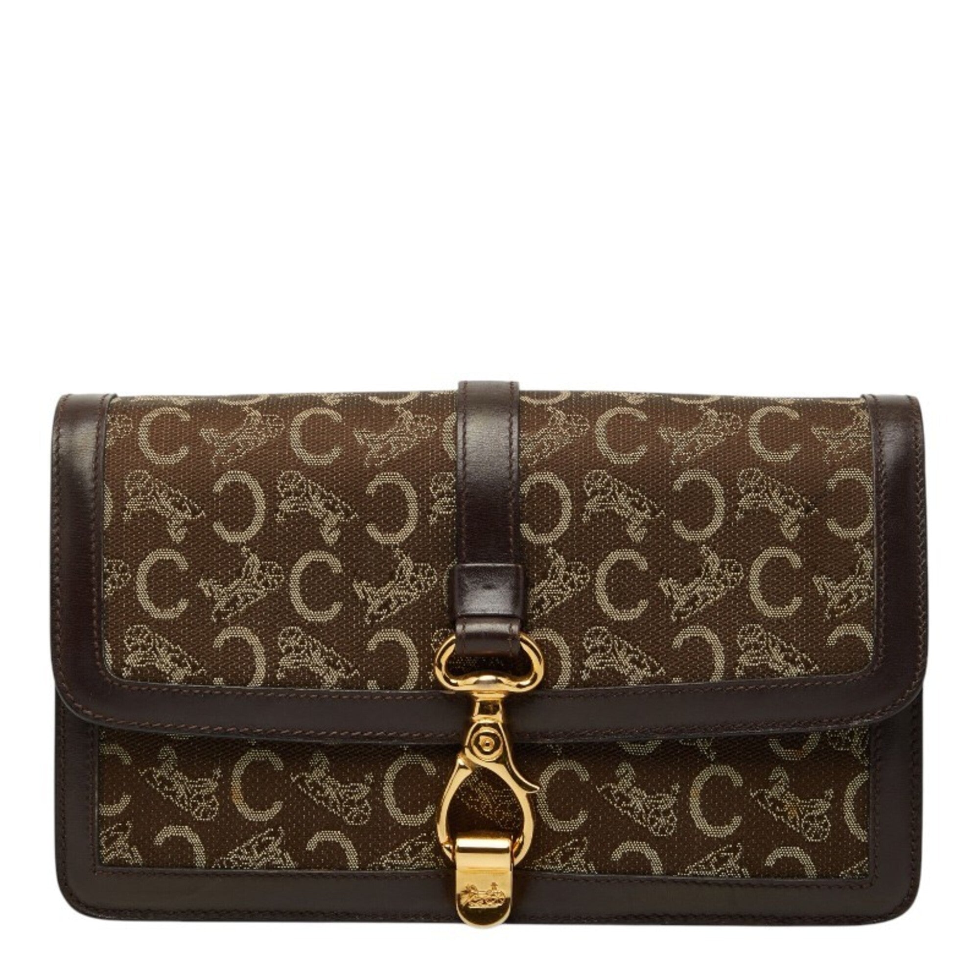 Celine Brown Canvas Leather Clutch Bag (Pre-Owned)