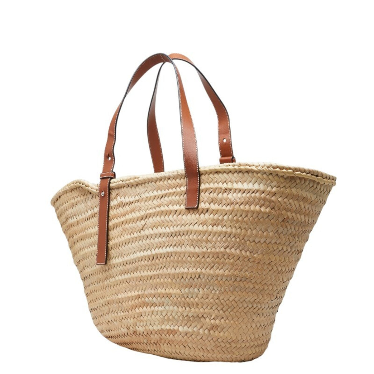 Loewe Beige Brown Raffia Leather Basket Shoulder Bag Tote Bag (Pre-Owned)