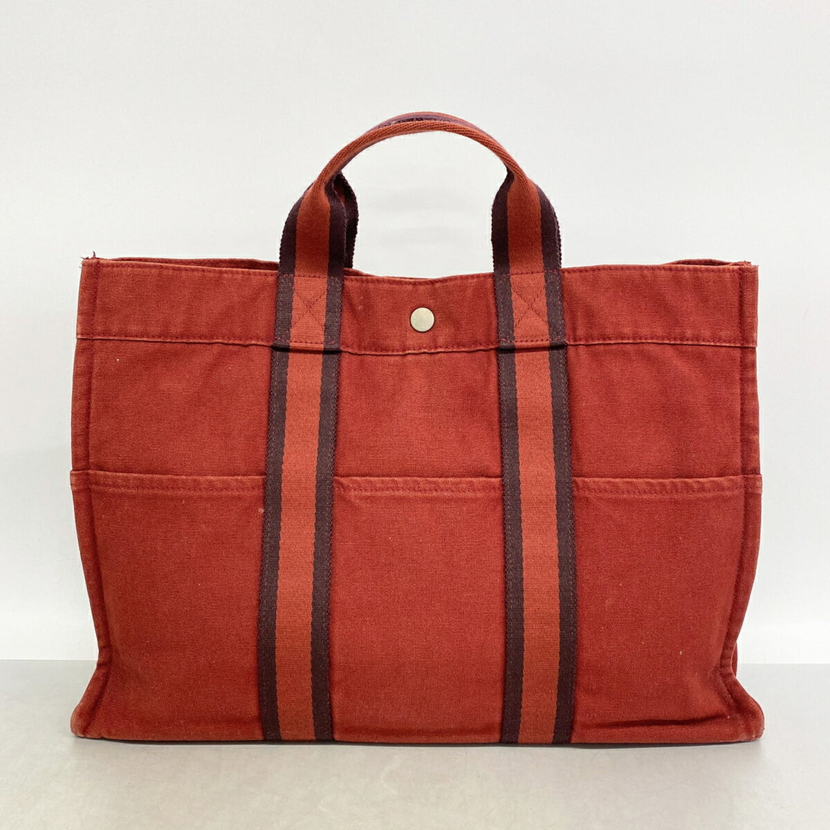 Hermes Red Color Canvas Tote Bag (Pre-Owned)