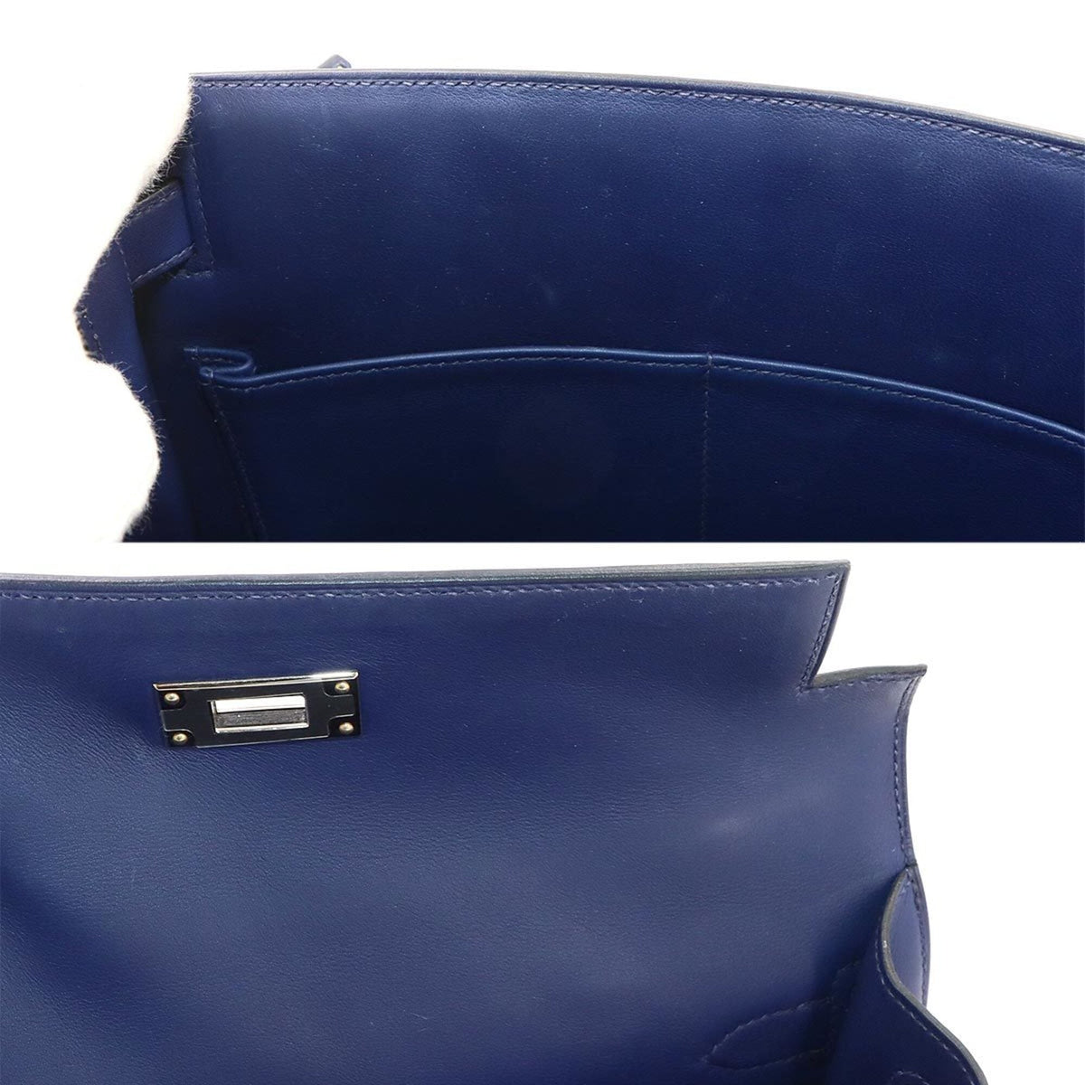 Hermes Bleu Saphir Ecru Swift Leather Handbag (Pre-Owned)