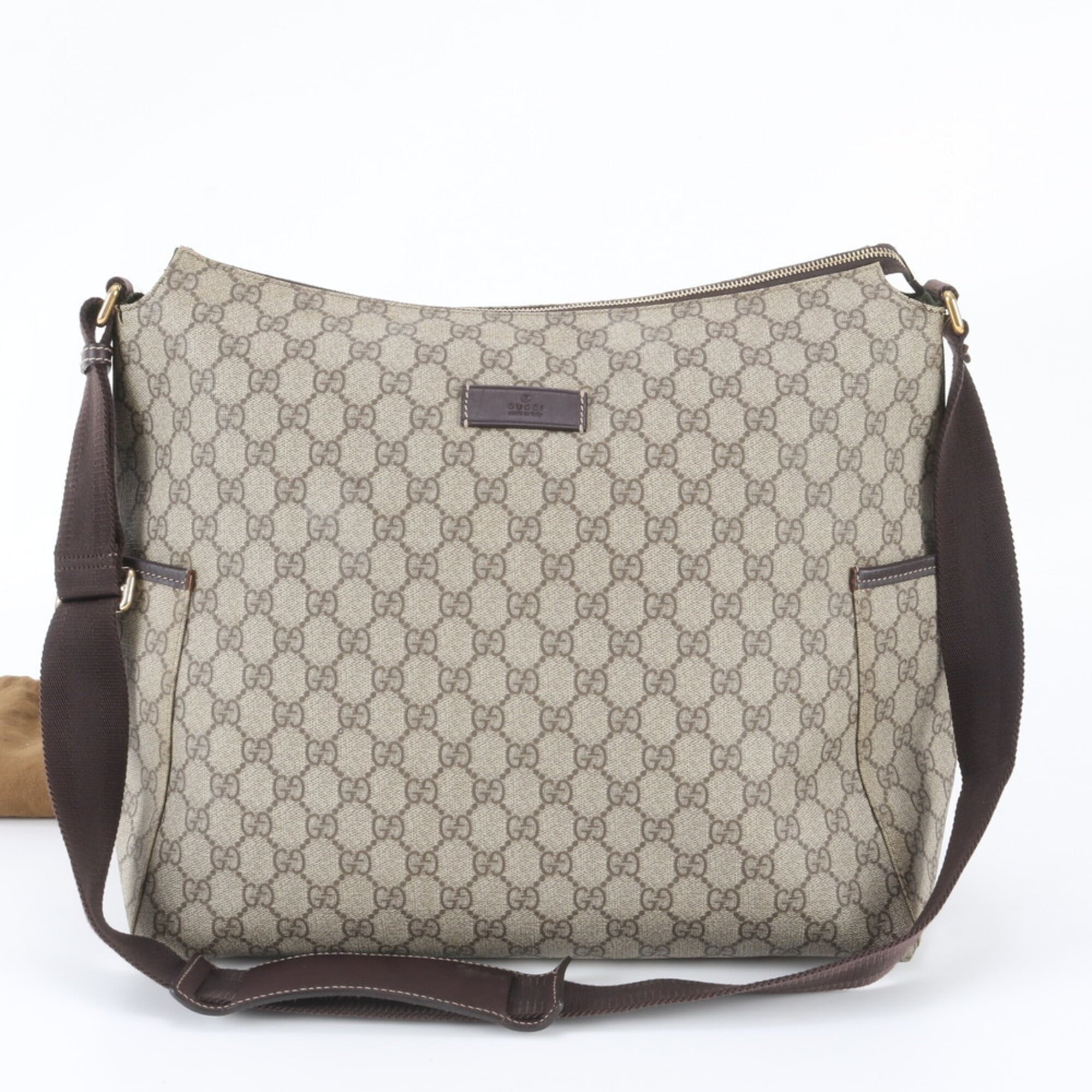 Gucci Brown Leather Coated Canvas Messenger Bag Shoulder Bag Tote Bag (Pre-Owned)