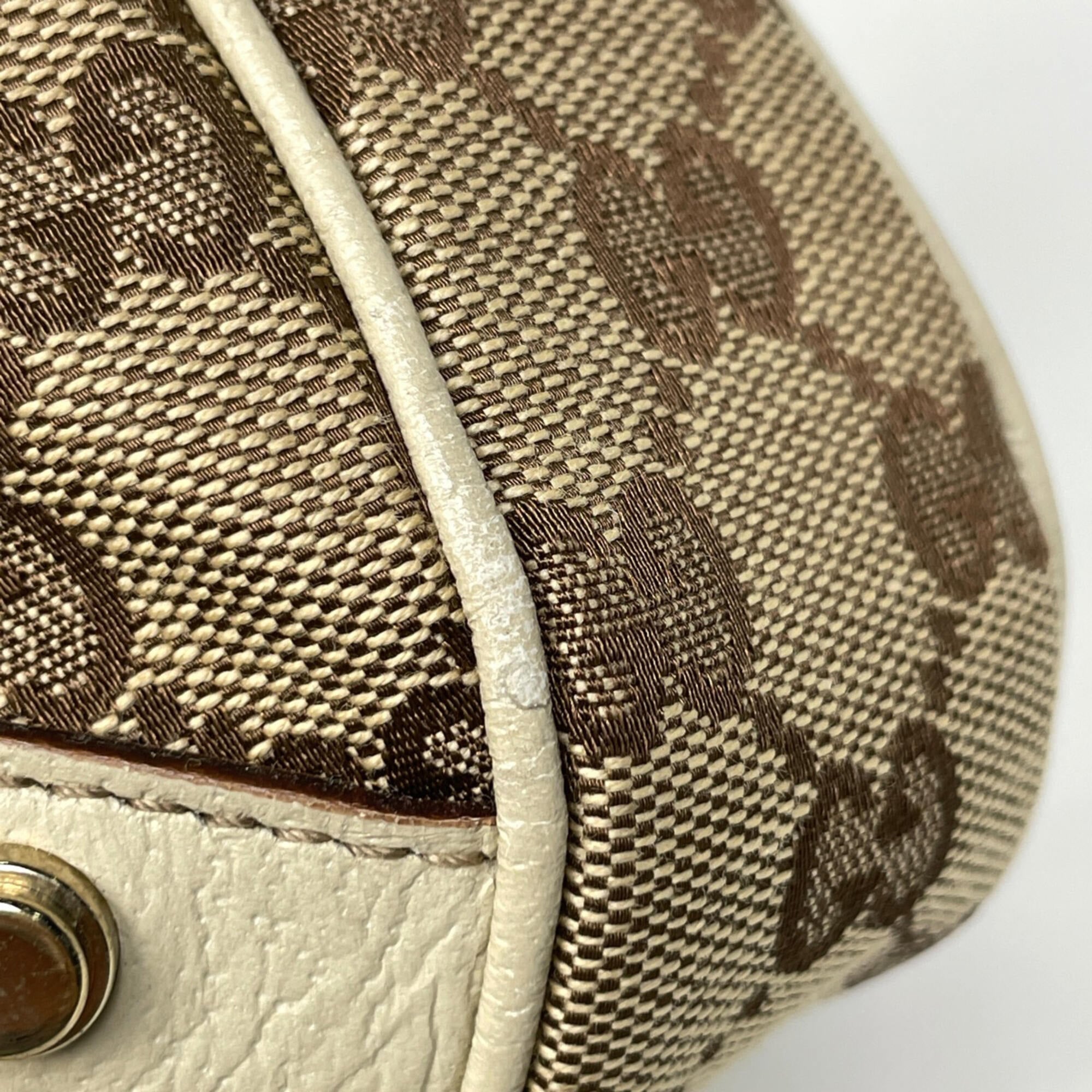 Gucci Beige Ivory Gg Canvas Leather Shoulder Bag (Pre-Owned)