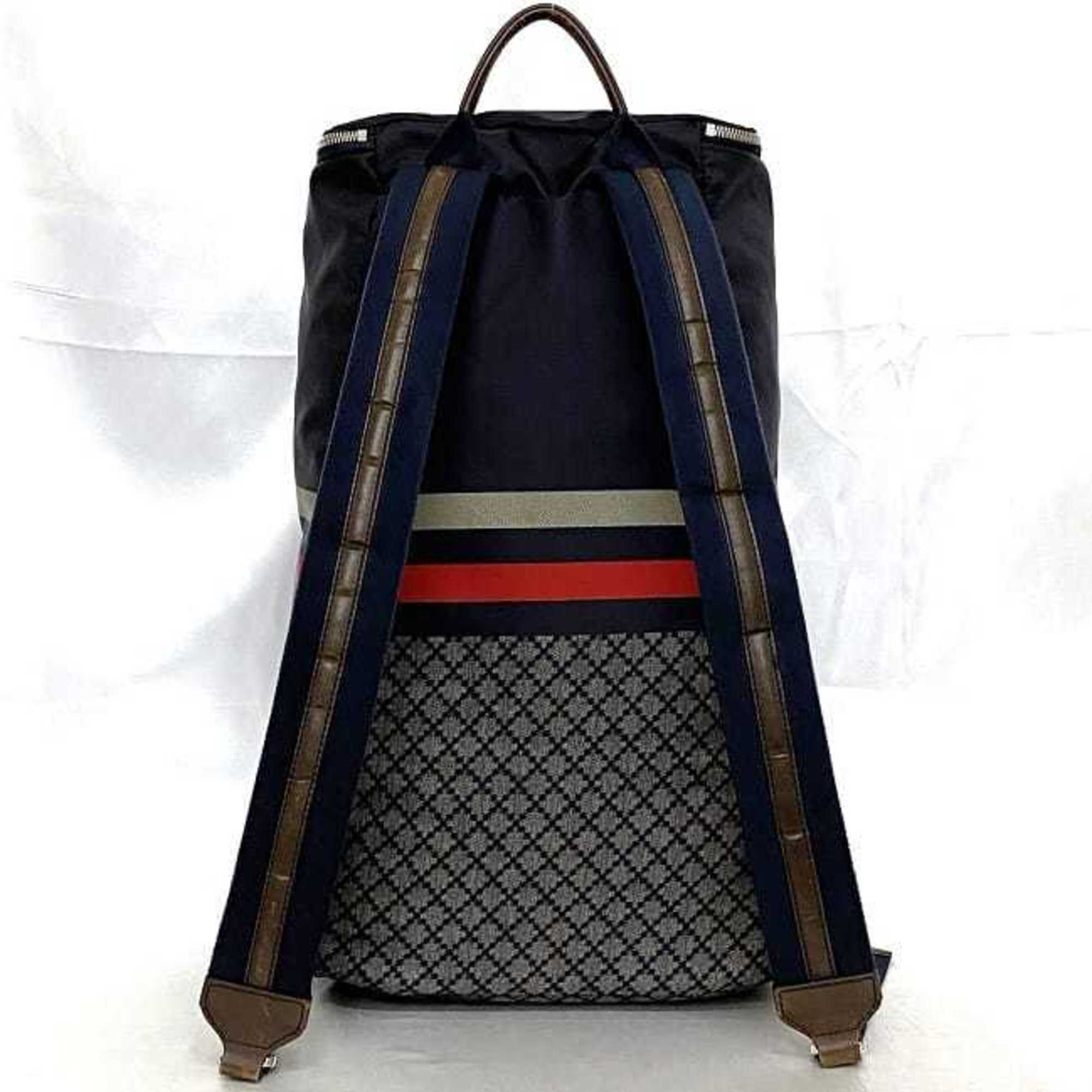 Gucci Diamante Gray Navy Nylon Leather Backpack (Pre-Owned)