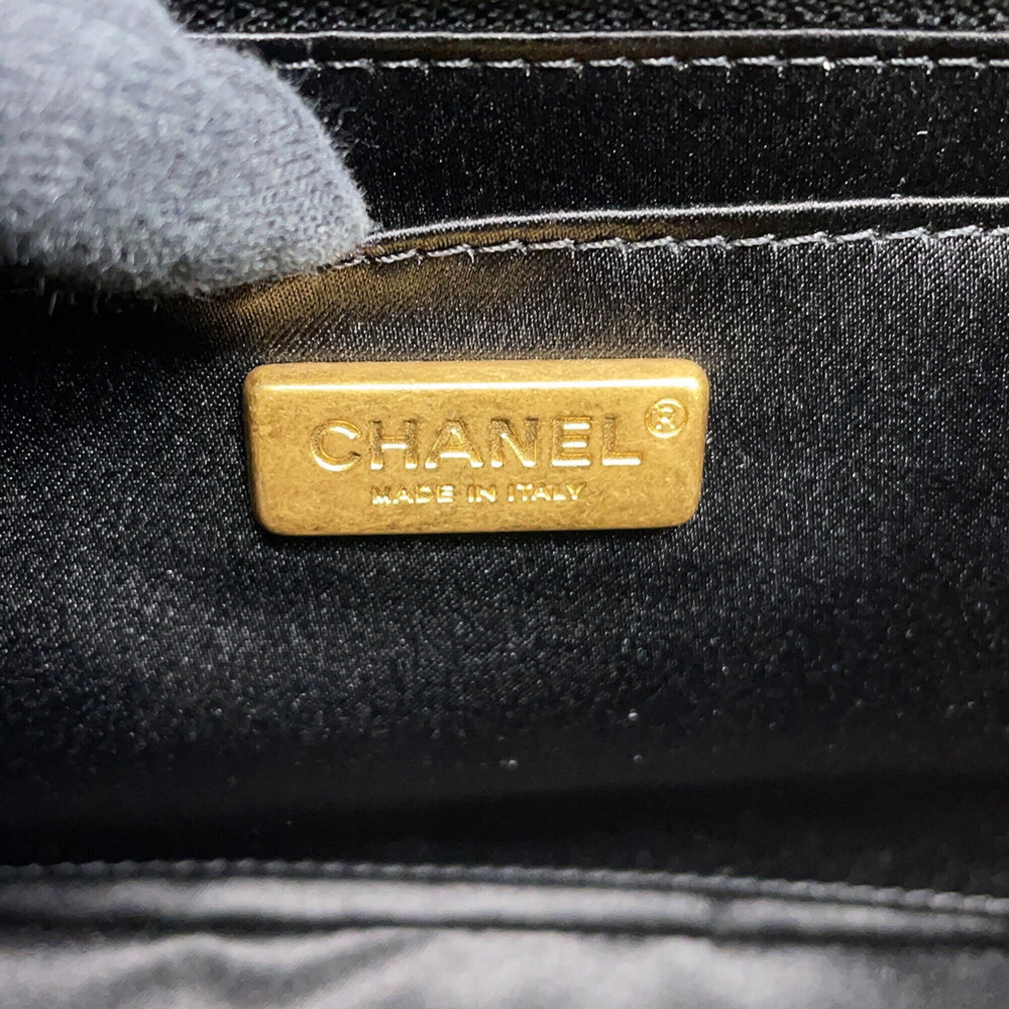 Chanel Matelasse Black Satin Leather Spangles Handbag Shoulder Bag (Pre-Owned)