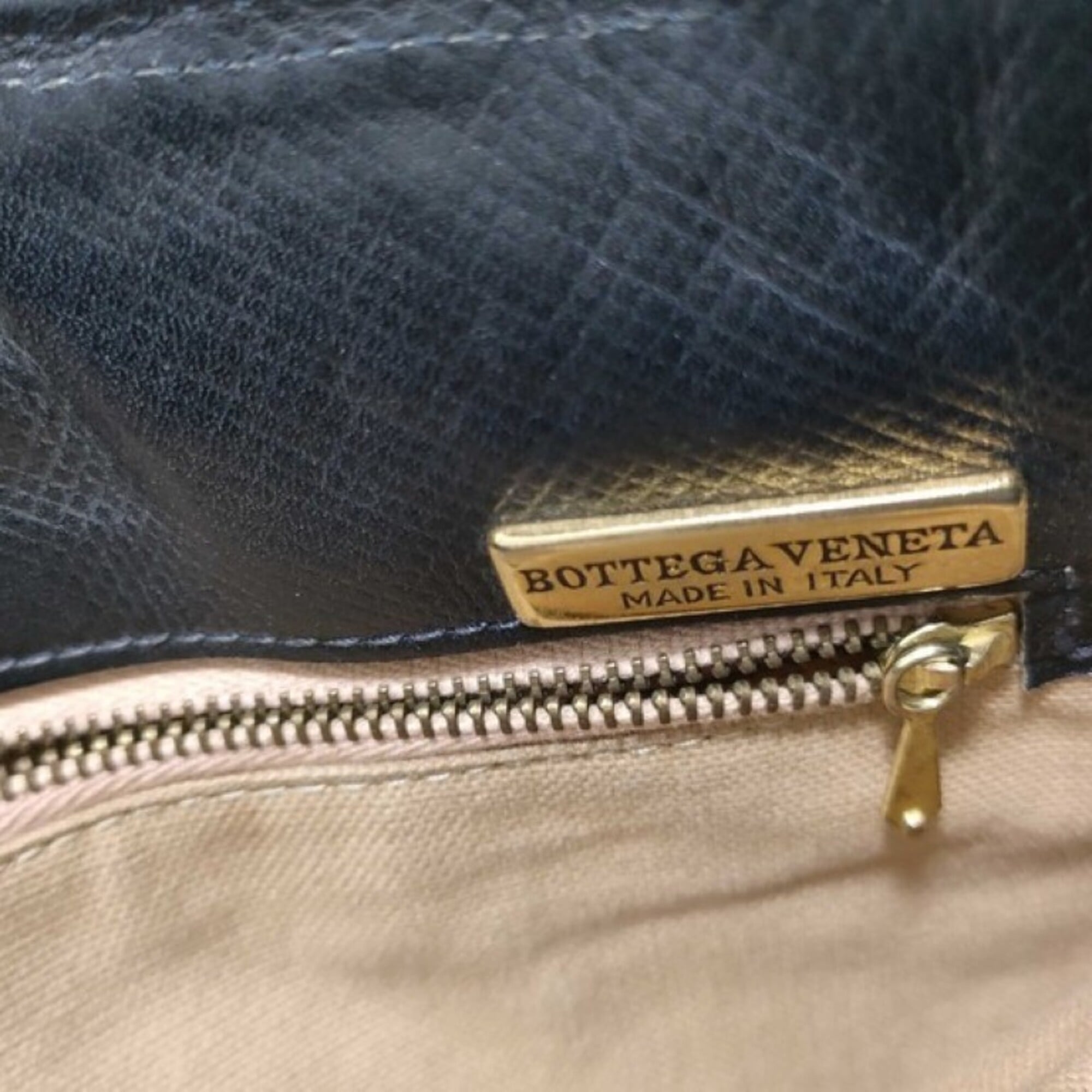 Bottega Veneta Intrecciato Navy Canvas Leather Shoulder Bag (Pre-Owned)