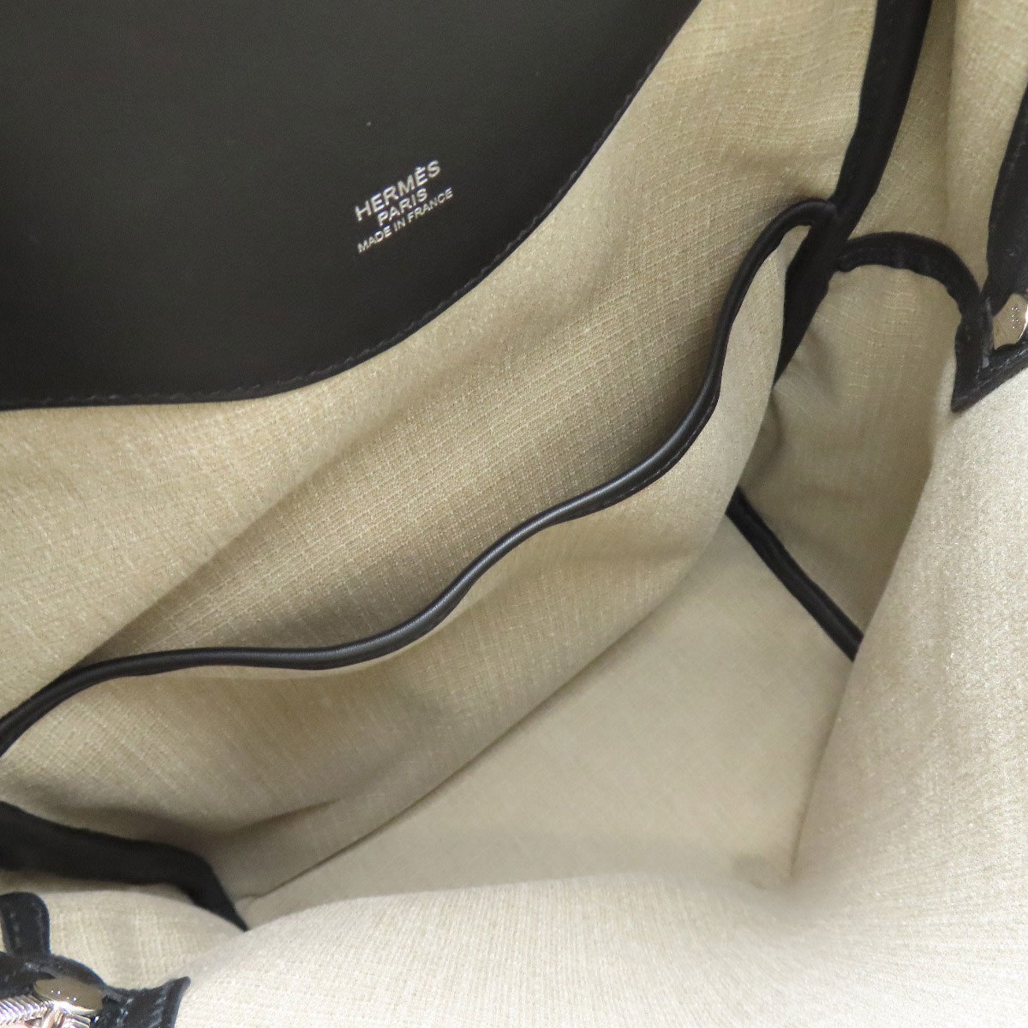 Hermes Beige Black Canvas Leather Backpack (Pre-Owned)