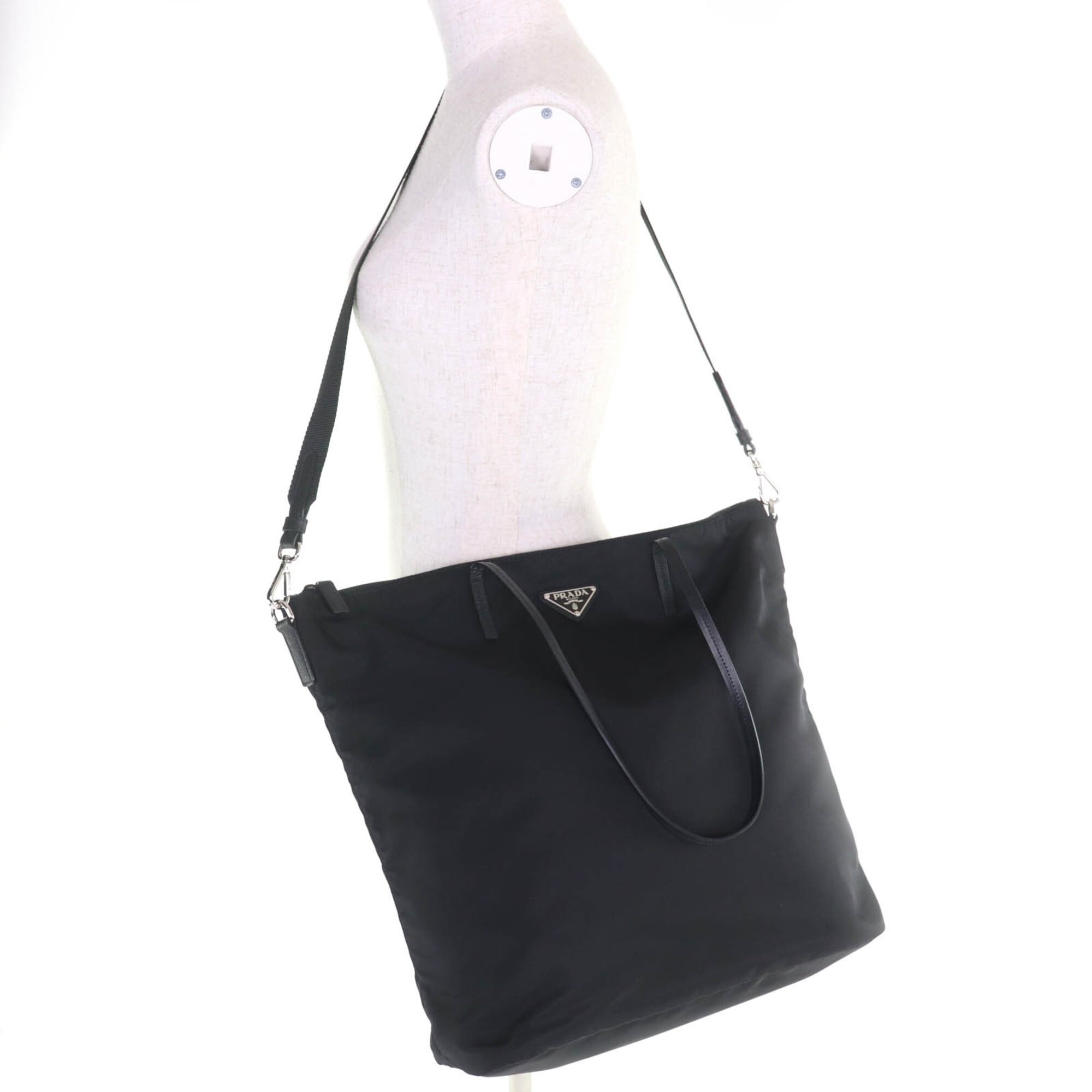 Prada Black Nylon Leather Tote Bag (Pre-Owned)