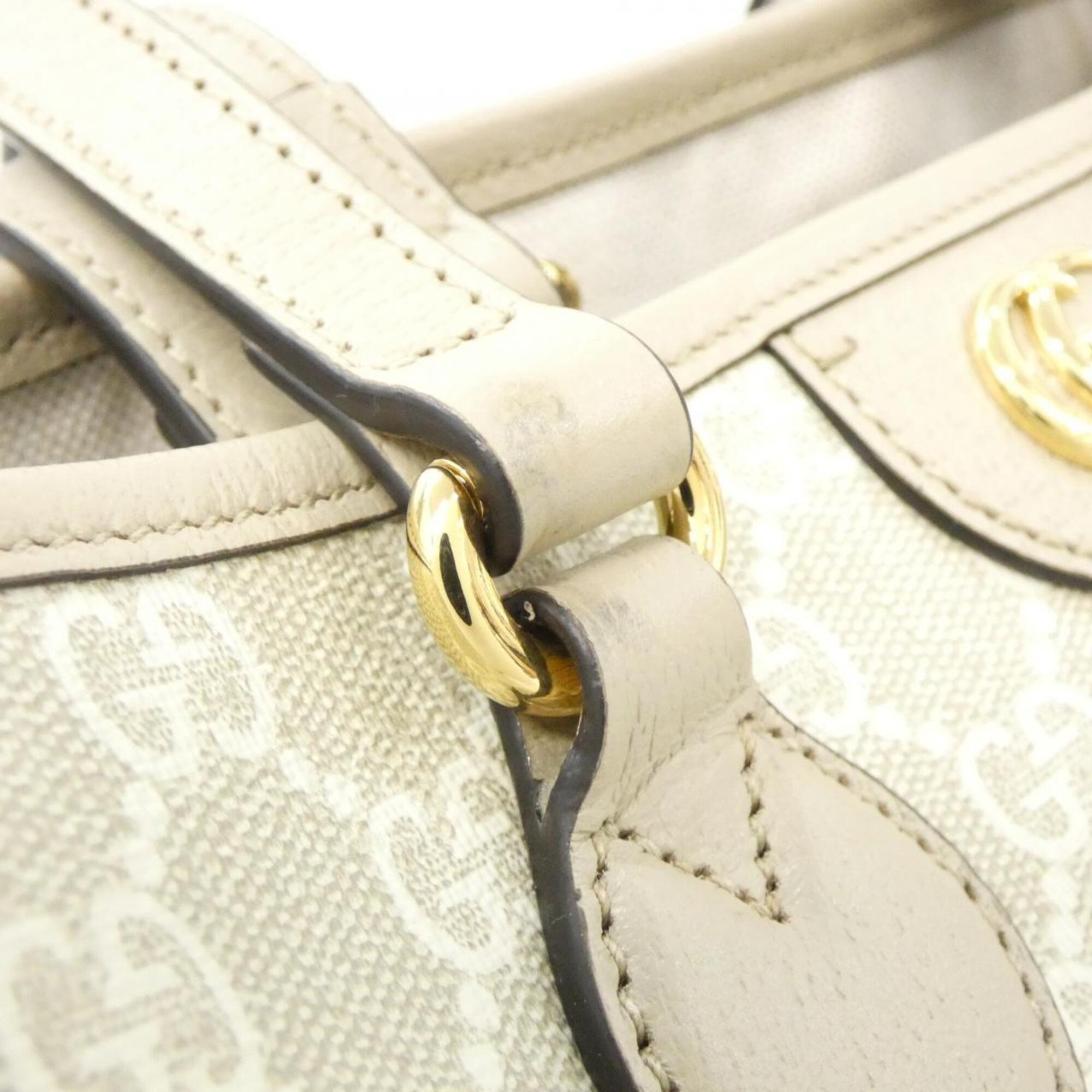Gucci Beige White Gg Supreme Canvas Leather Handbag (Pre-Owned)
