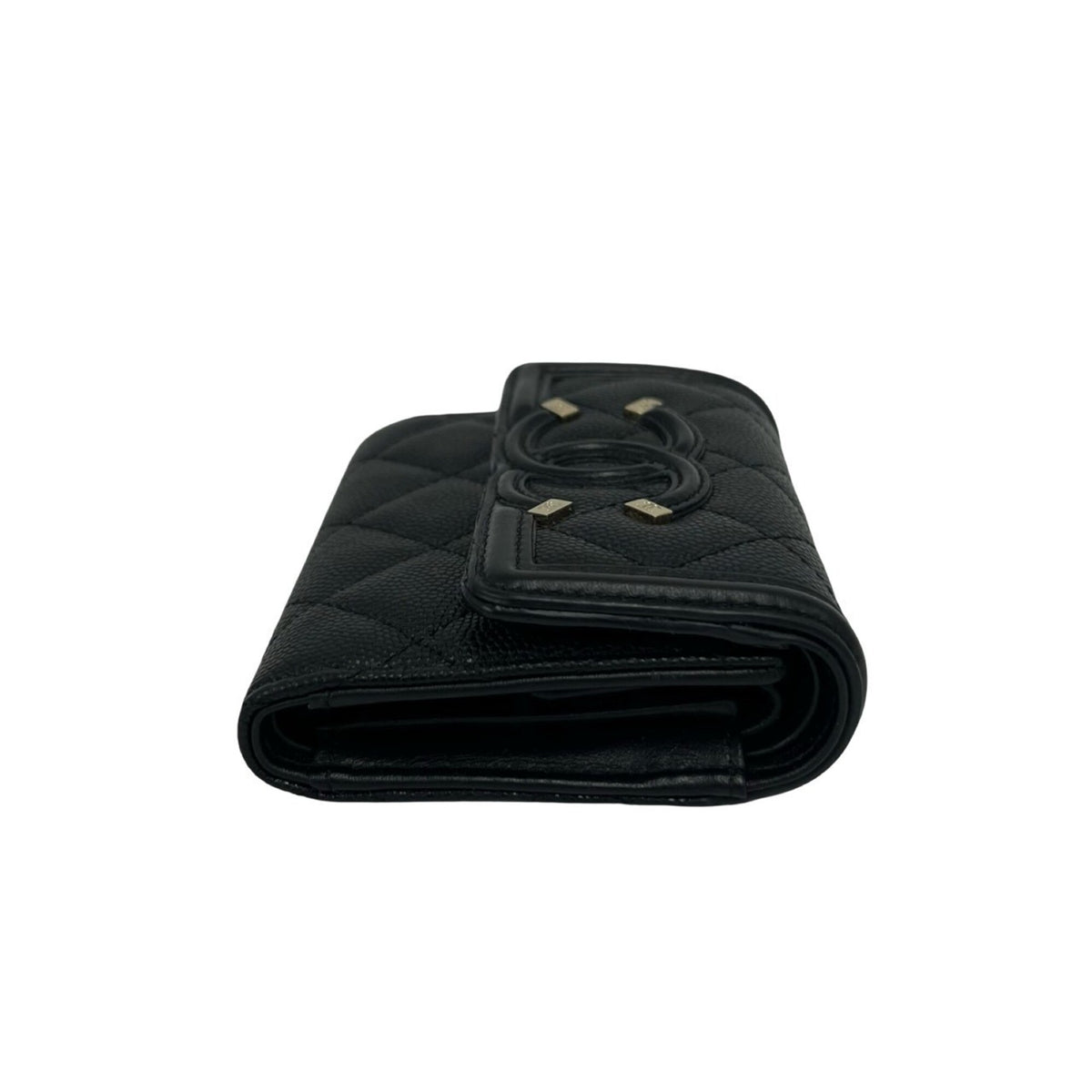 Chanel Black Grained Calfskin Wallet (Tri-Fold) (Pre-Owned)