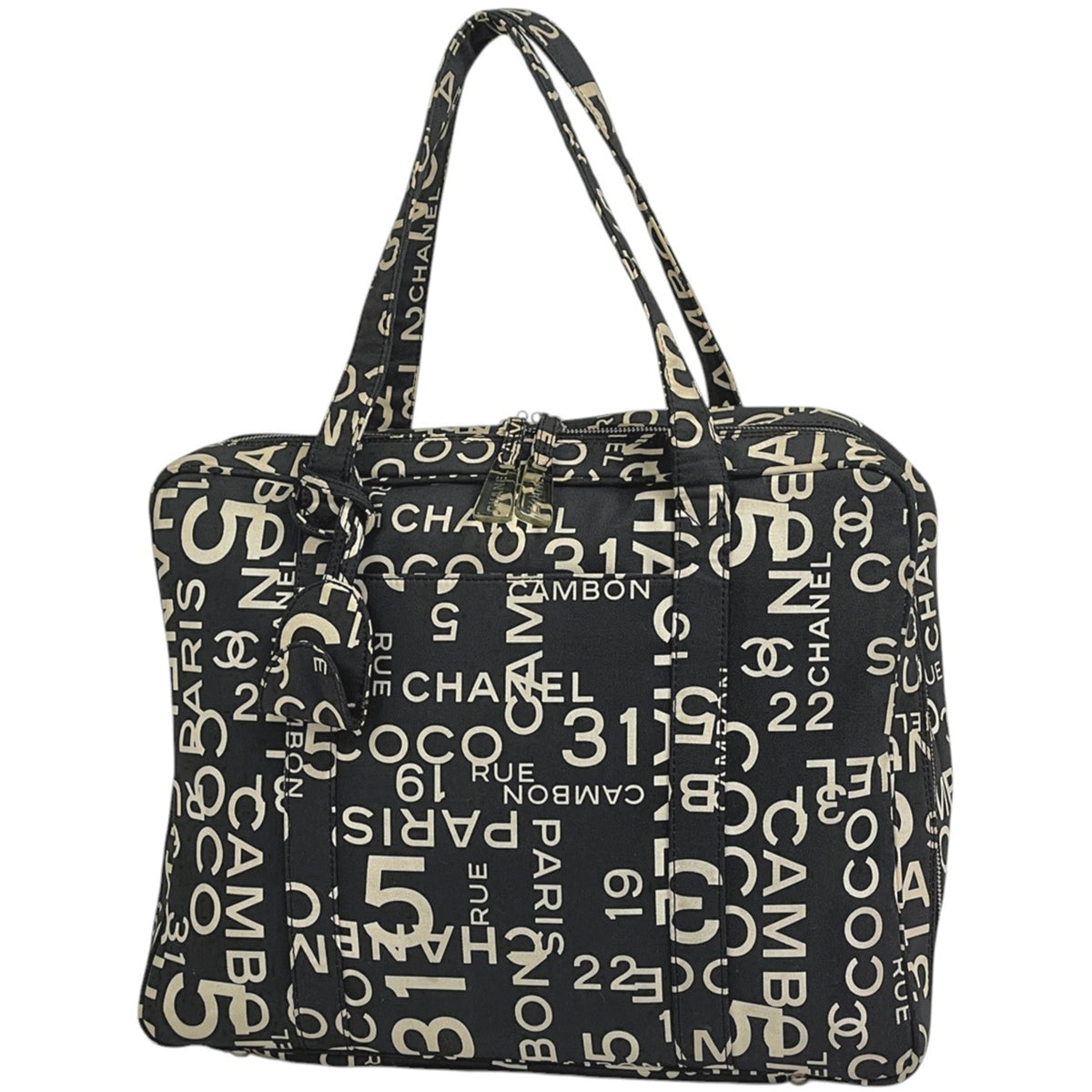 Chanel Black White Canvas Handbag Tote Bag (Pre-Owned)