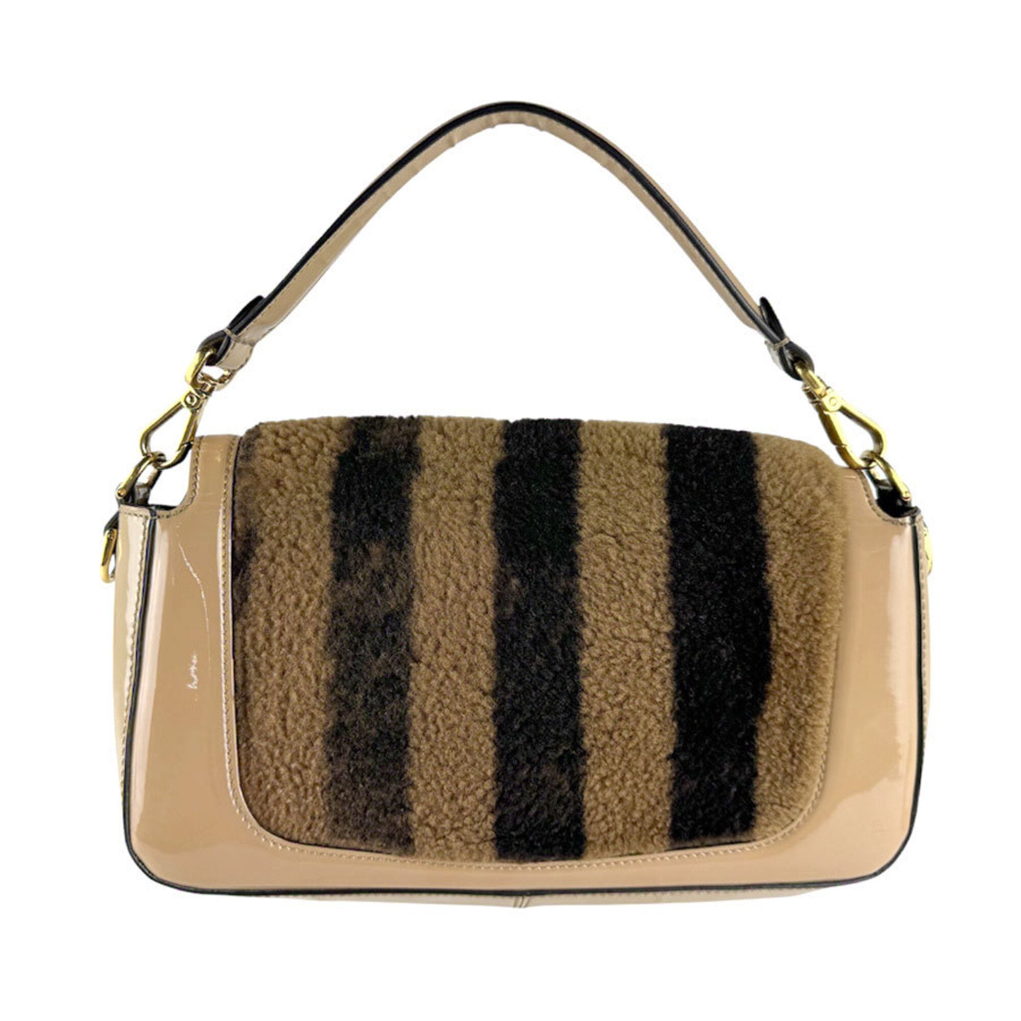 Fendi Beige Brown Patent Leather Handbag Shoulder Bag (Pre-Owned)