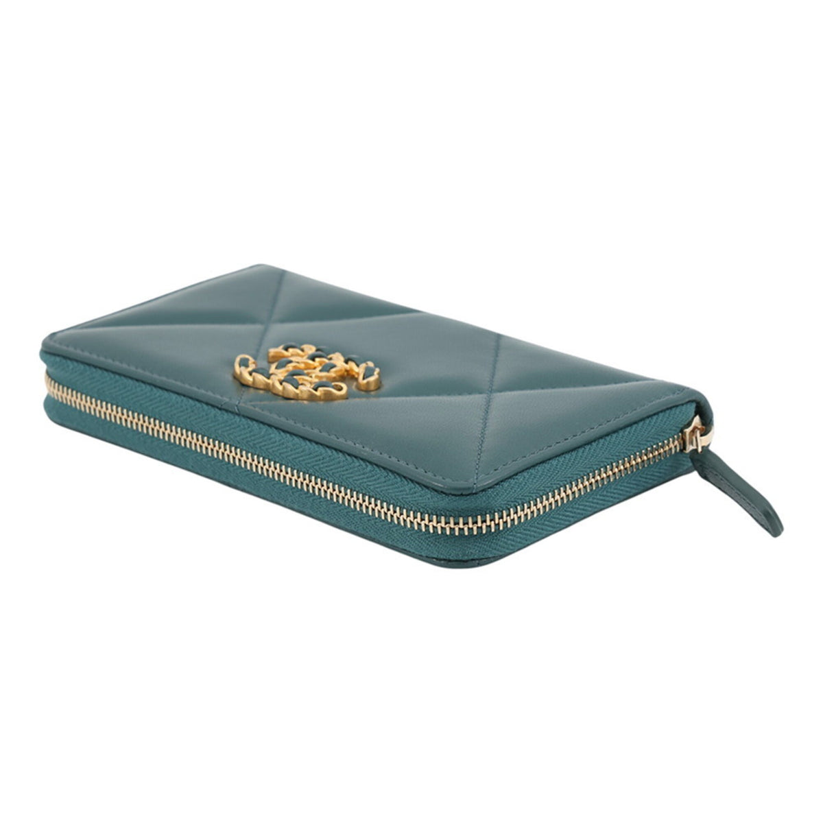 Chanel Dark Green Leather Long Wallet (Bi-Fold) (Pre-Owned)