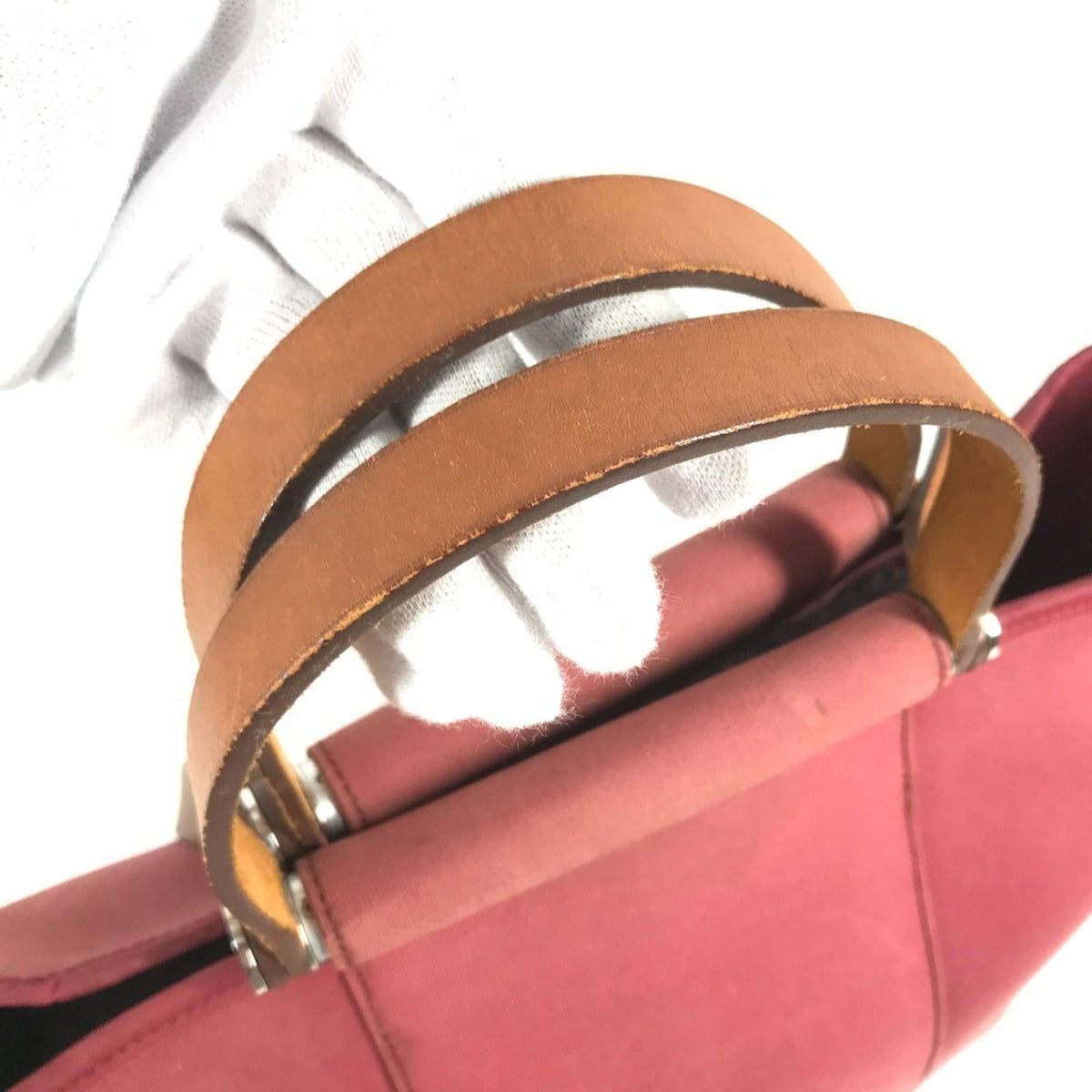 Hermes Brown Red Color Leather Canvas Tote Bag (Pre-Owned)