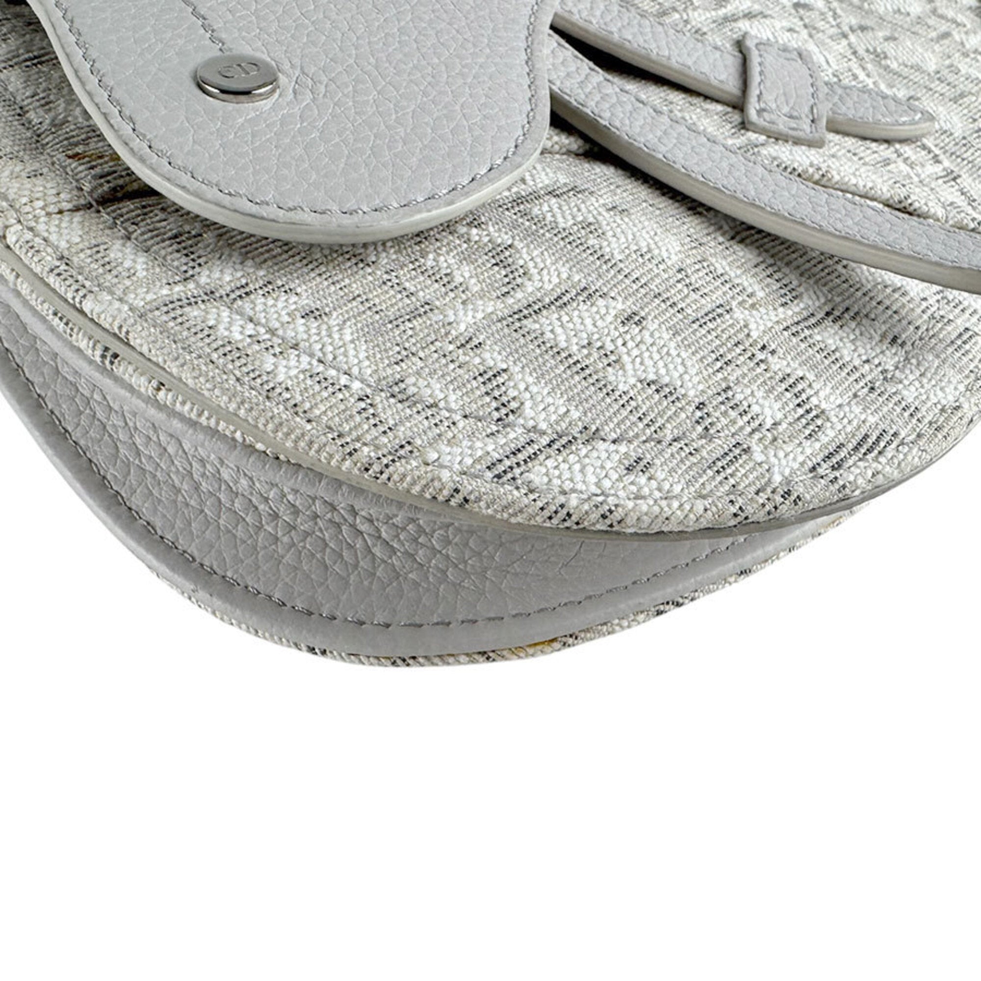 Christian Dior Light Gray Canvas Leather Saddle Bag Shoulder Bag (Pre-Owned)