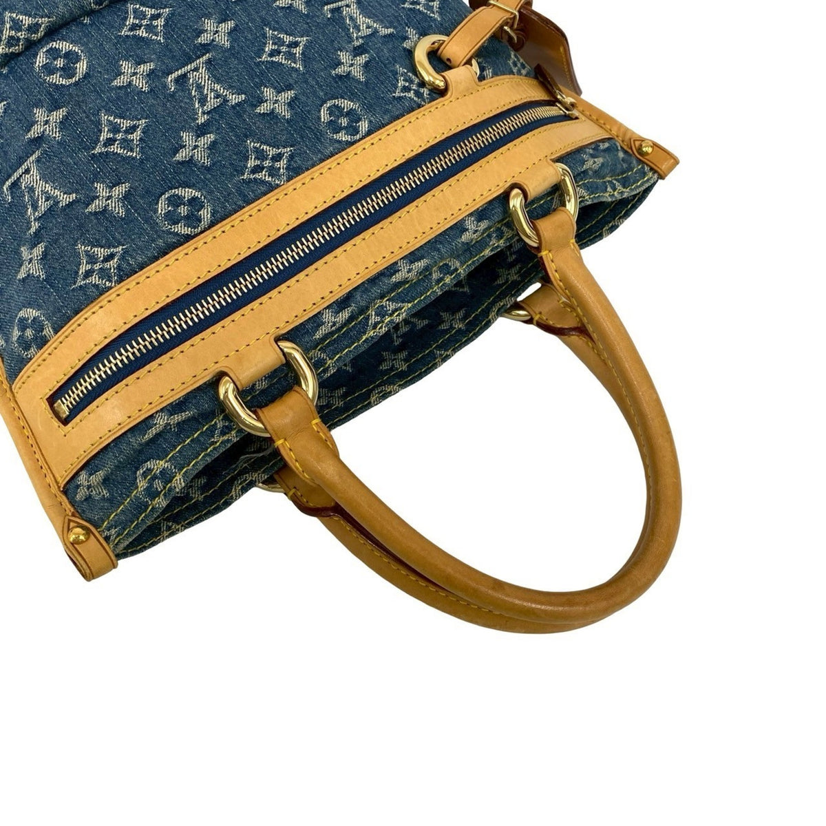 Louis Vuitton Beige Blue Denim Leather Handbag Tote Bag (Pre-Owned)