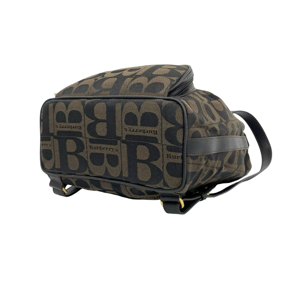 Burberry Black Brown Canvas Leather Backpack (Pre-Owned)