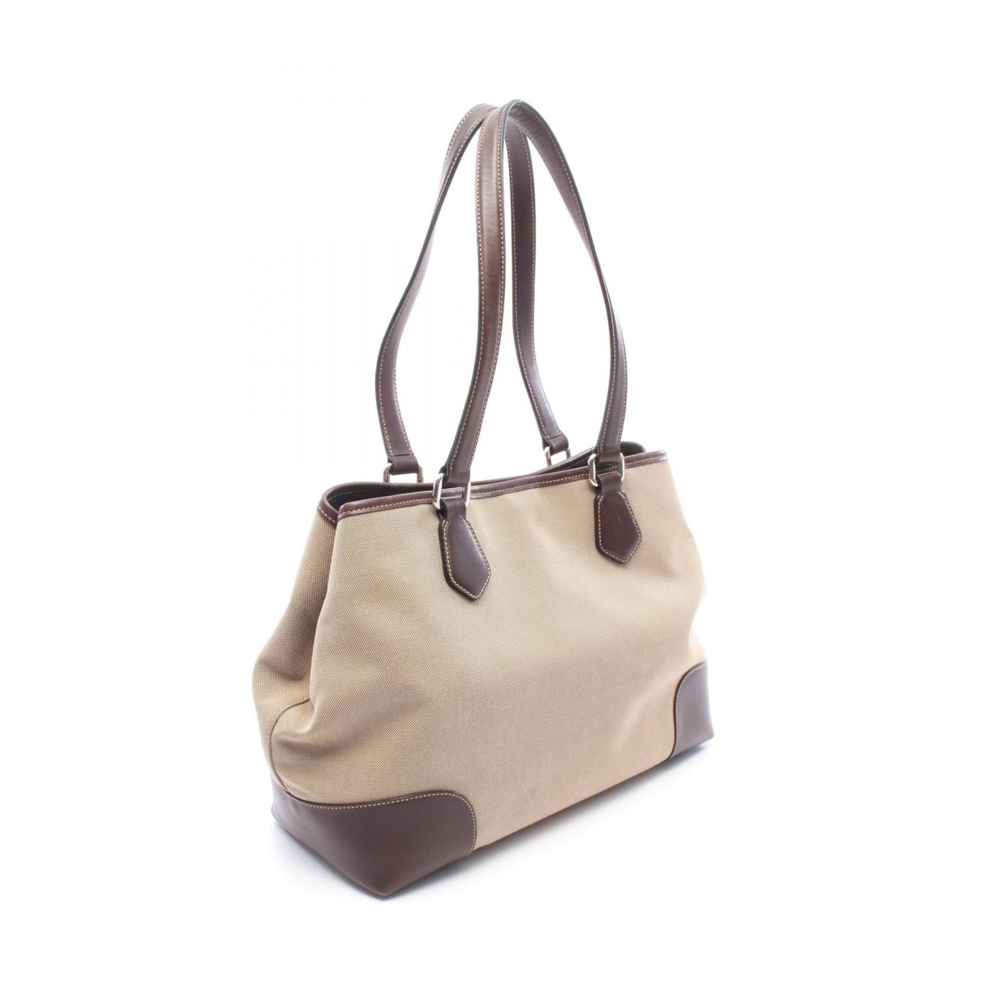Prada Beige Brown Canvas Leather Handbag Tote Bag (Pre-Owned)