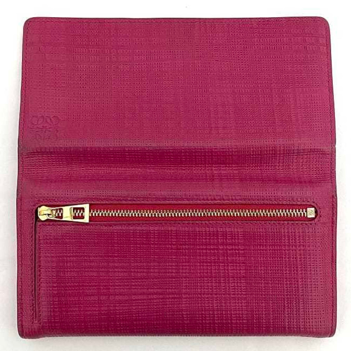 Loewe Linen Gold Pink Leather Long Wallet (Bi-Fold) (Pre-Owned)