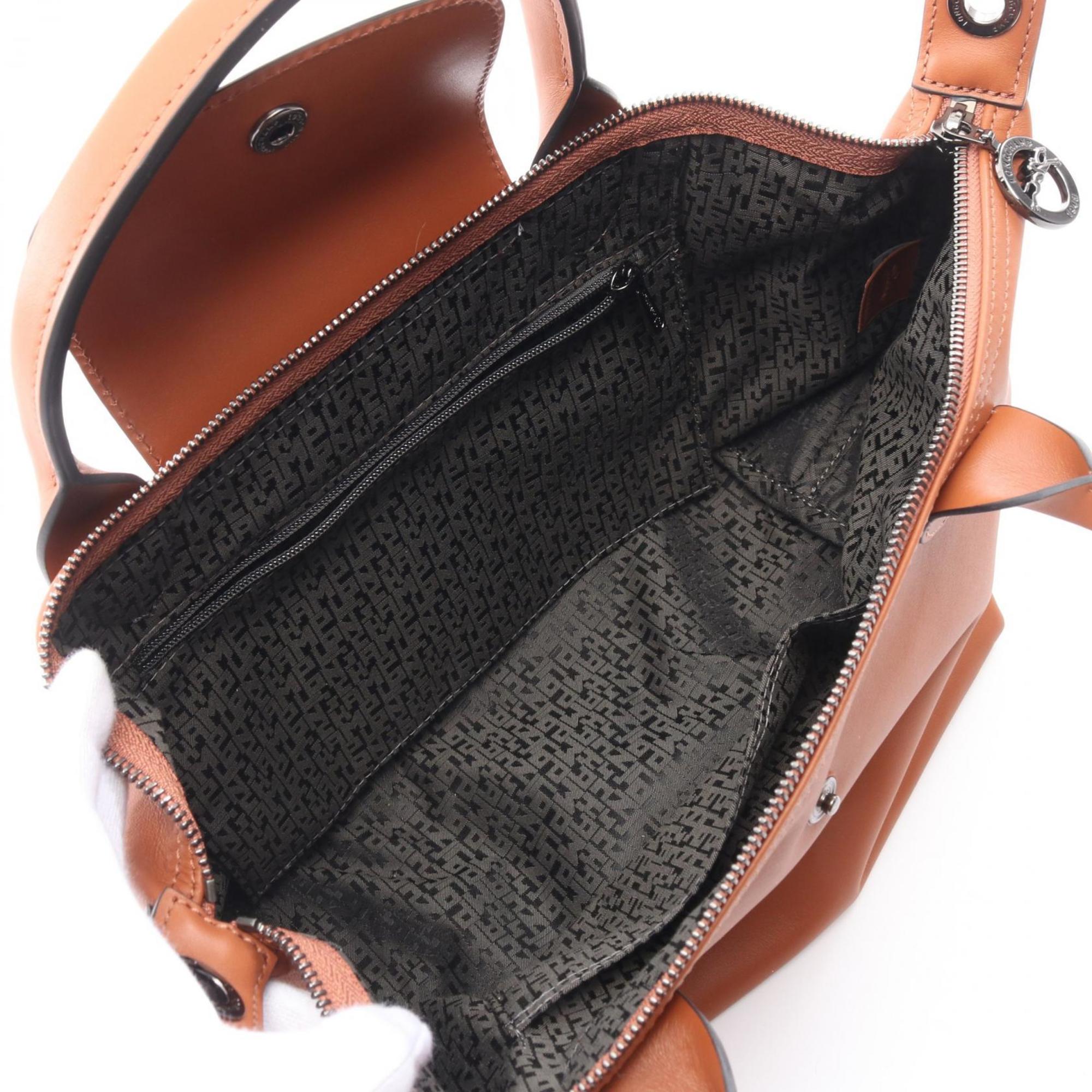 Longchamp Le Pliage Brown Leather Handbag (Pre-Owned)