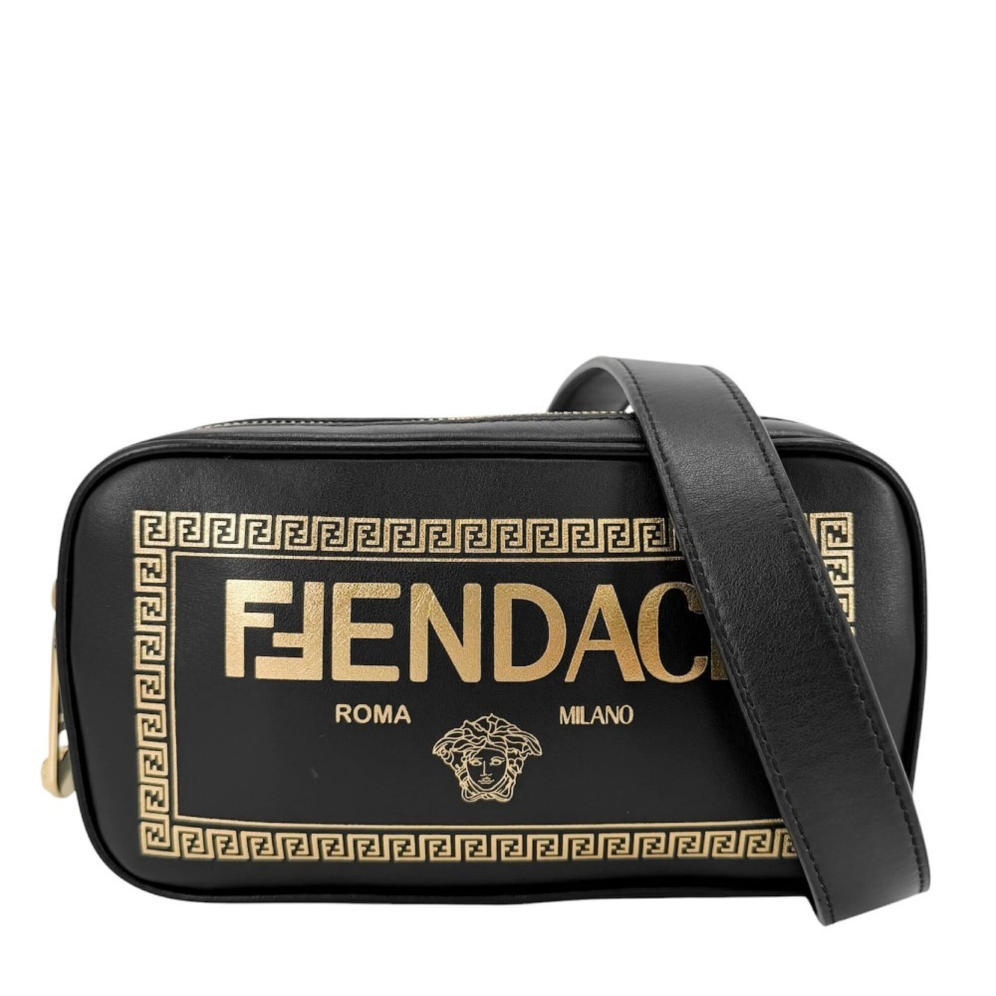 Versace Black Gold Leather Shoulder Bag (Pre-Owned)