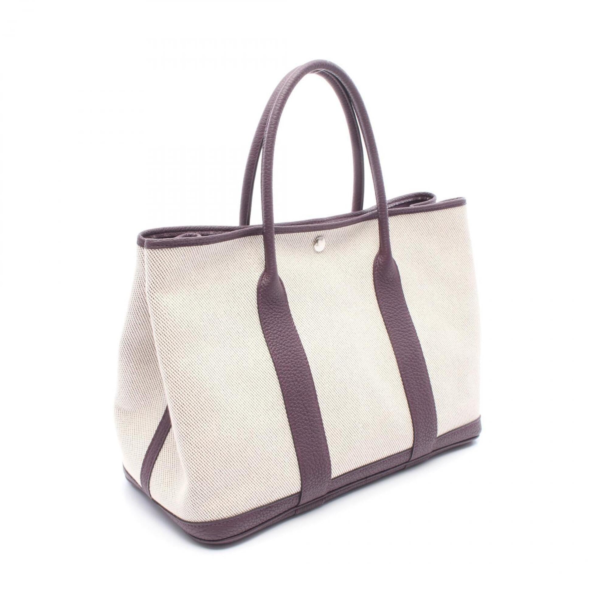 Hermes Beige Purple Canvas Leather Handbag Tote Bag (Pre-Owned)
