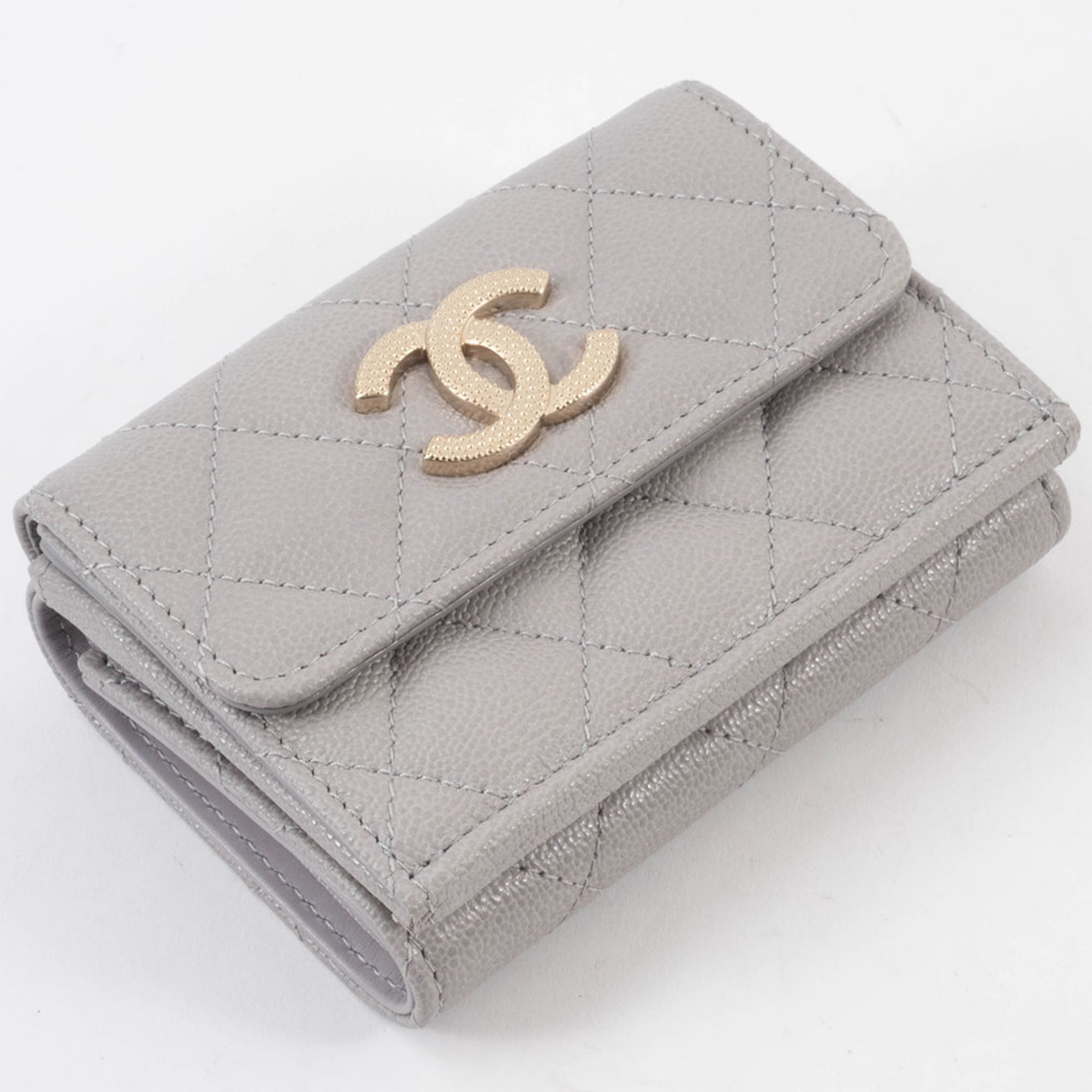 Chanel Grayish Leather Wallet (Tri-Fold) (Pre-Owned)