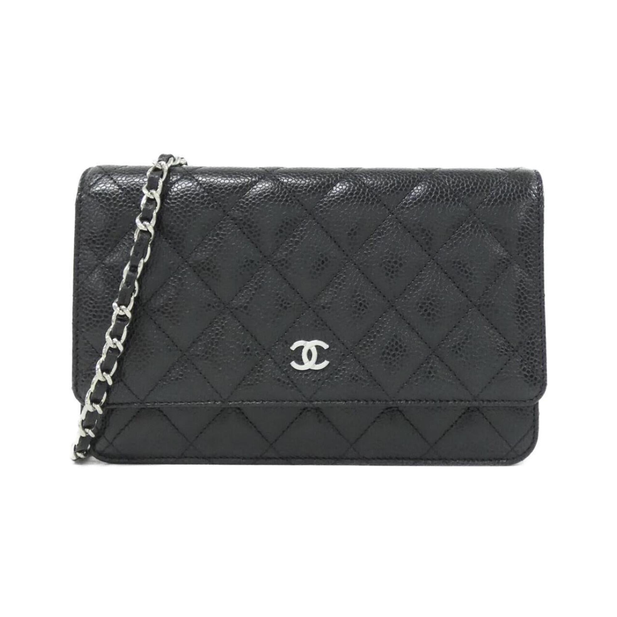Chanel Black Bordeaux Grained Calfskin Chain/Shoulder Wallet (Pre-Owned)
