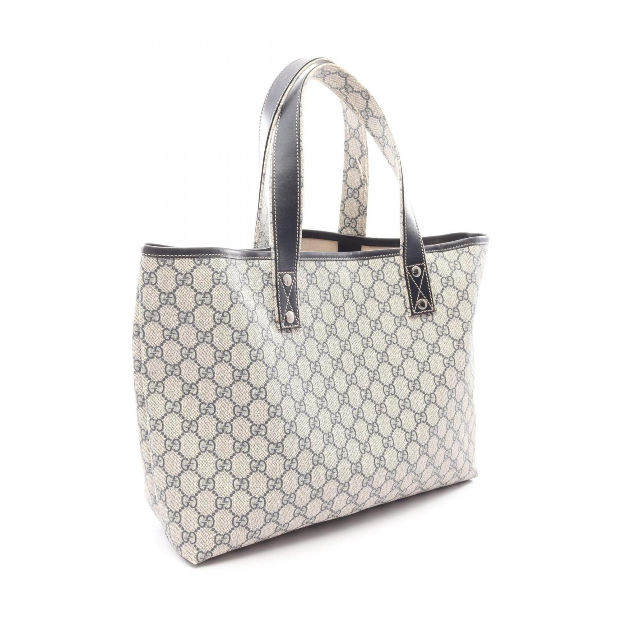 Gucci Beige Navy Gg Supreme Leather Handbag Tote Bag (Pre-Owned)