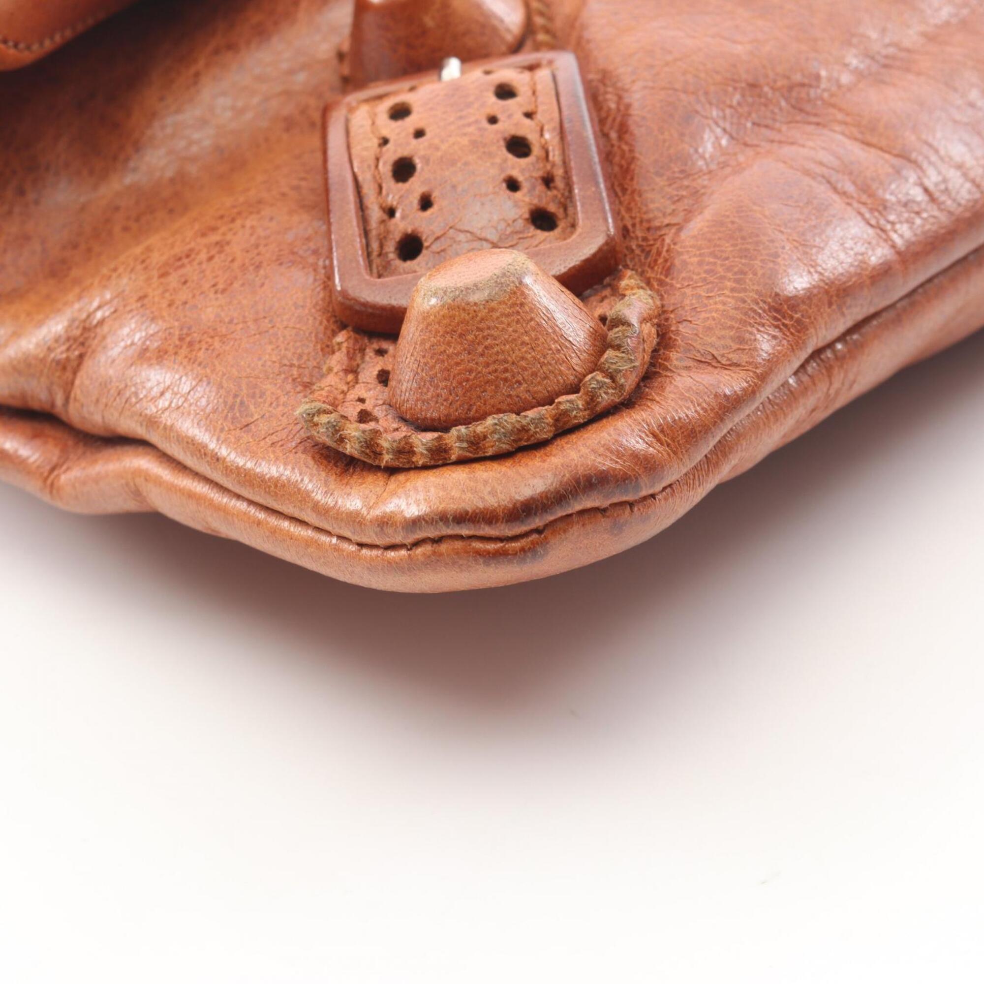 Balenciaga Brown Leather Clutch Bag Handbag (Pre-Owned)