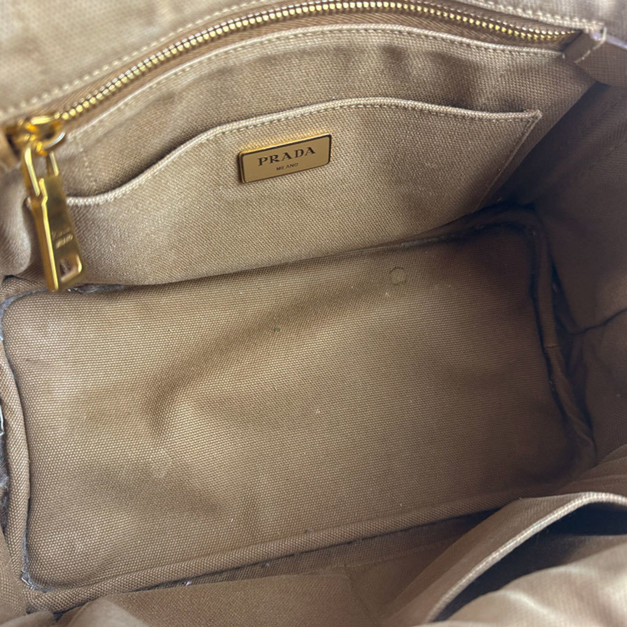 Prada Beige Brown Canapa Handbag Shoulder Bag (Pre-Owned)