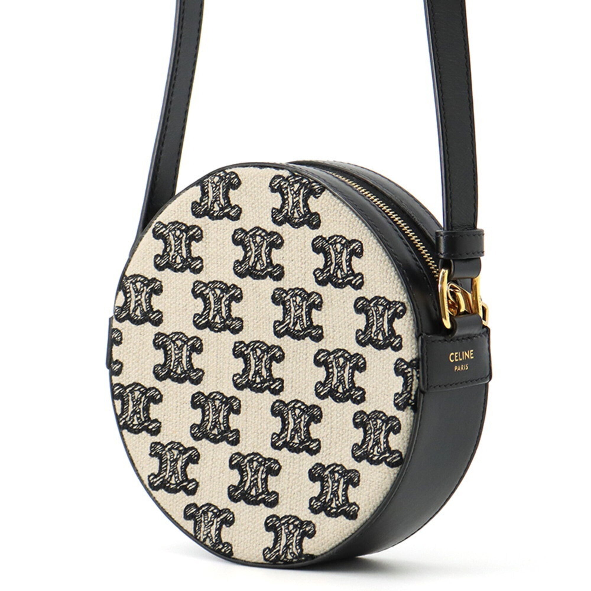 Celine Black Ivory Canvas Leather Shoulder Bag (Pre-Owned)