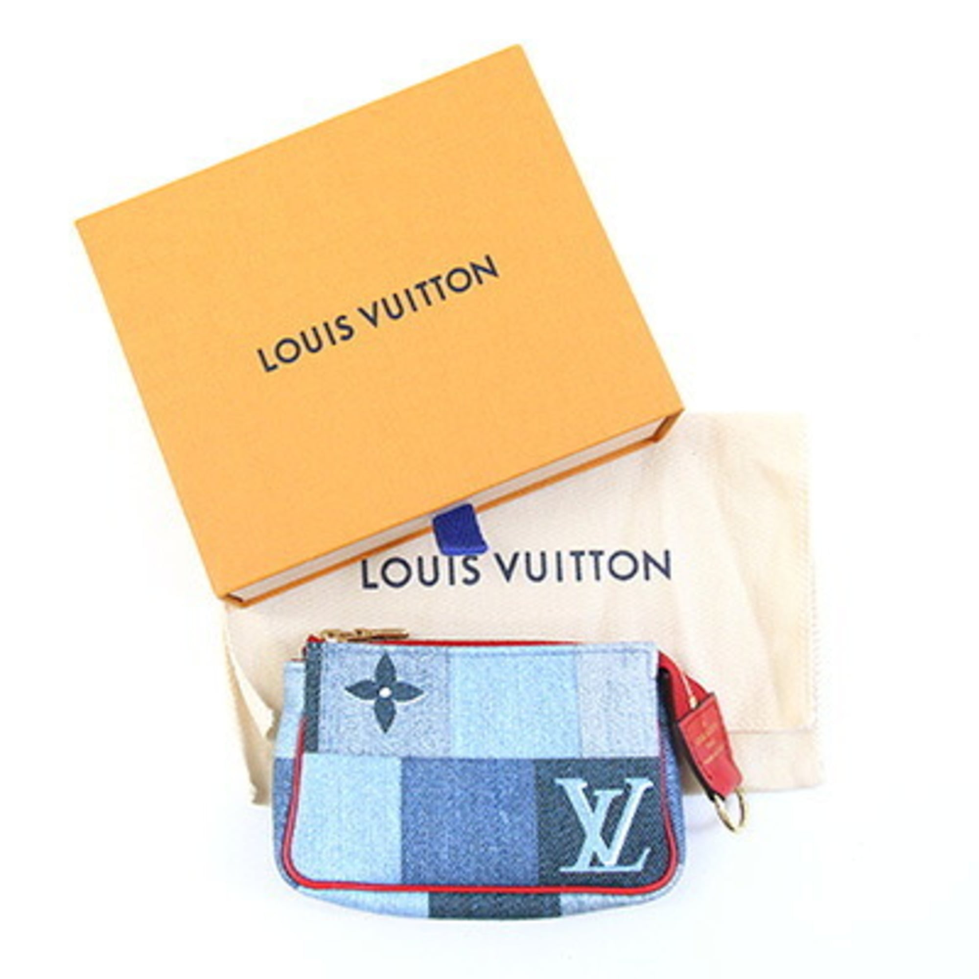 Louis Vuitton Blue Red Color Denim Leather Coin Purse/Coin Case (Pre-Owned)