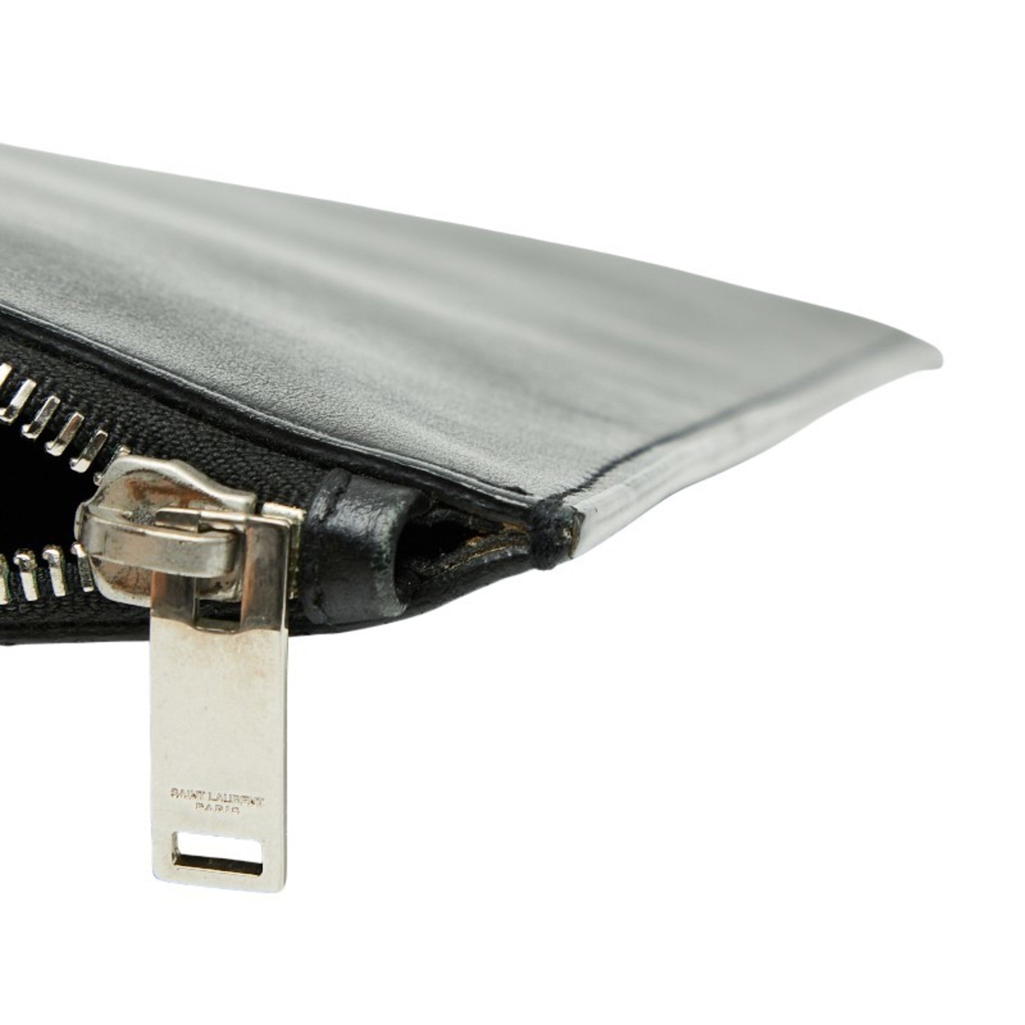 Saint Laurent Black White Leather Clutch Bag (Pre-Owned)