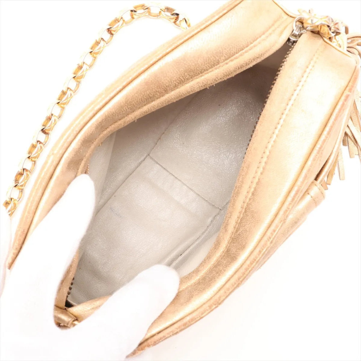 Chanel Gold Leather Crossbody Bag Shoulder Bag (Pre-Owned)