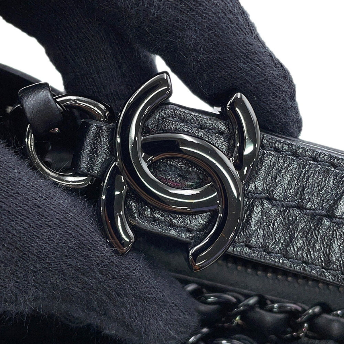 Chanel Gabriel Black Leather Handbag Shoulder Bag (Pre-Owned)