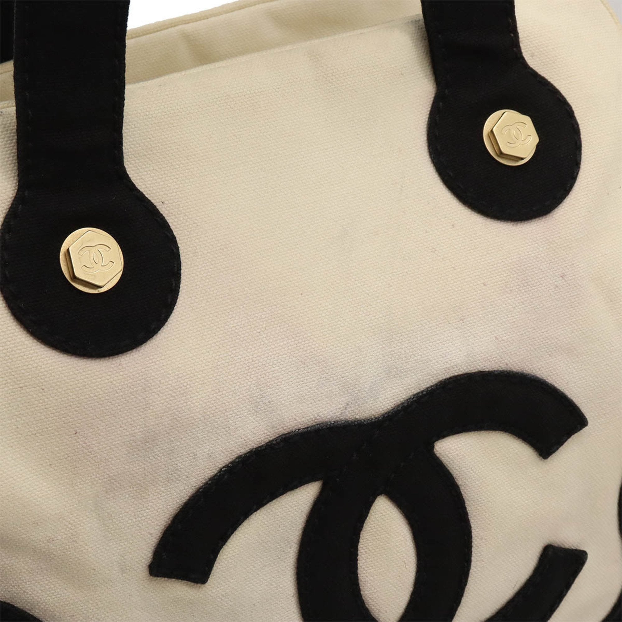 Chanel Black Ivory Canvas Handbag Tote Bag (Pre-Owned)