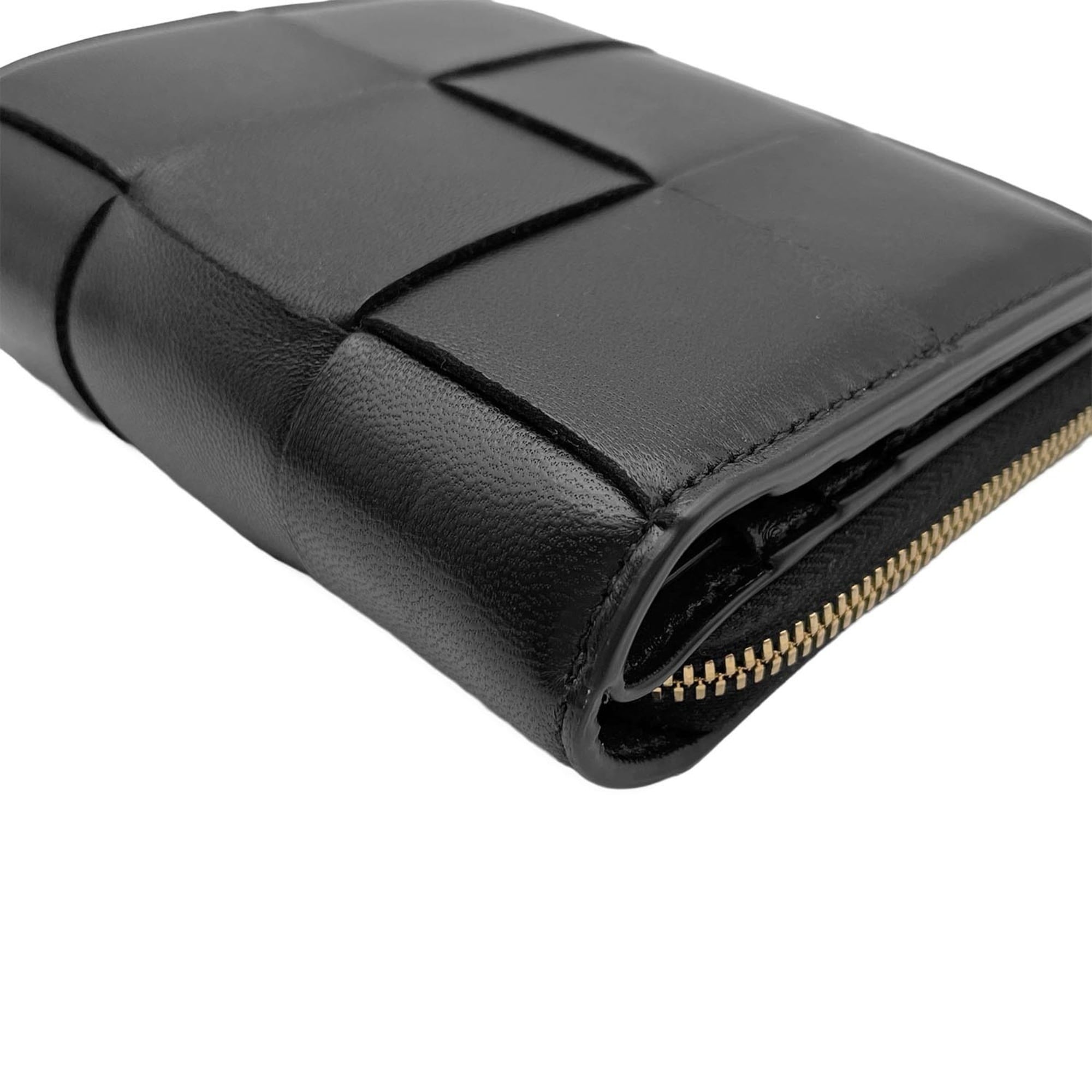 Bottega Veneta Gold Black Leather Wallet (Bi-Fold) (Pre-Owned)