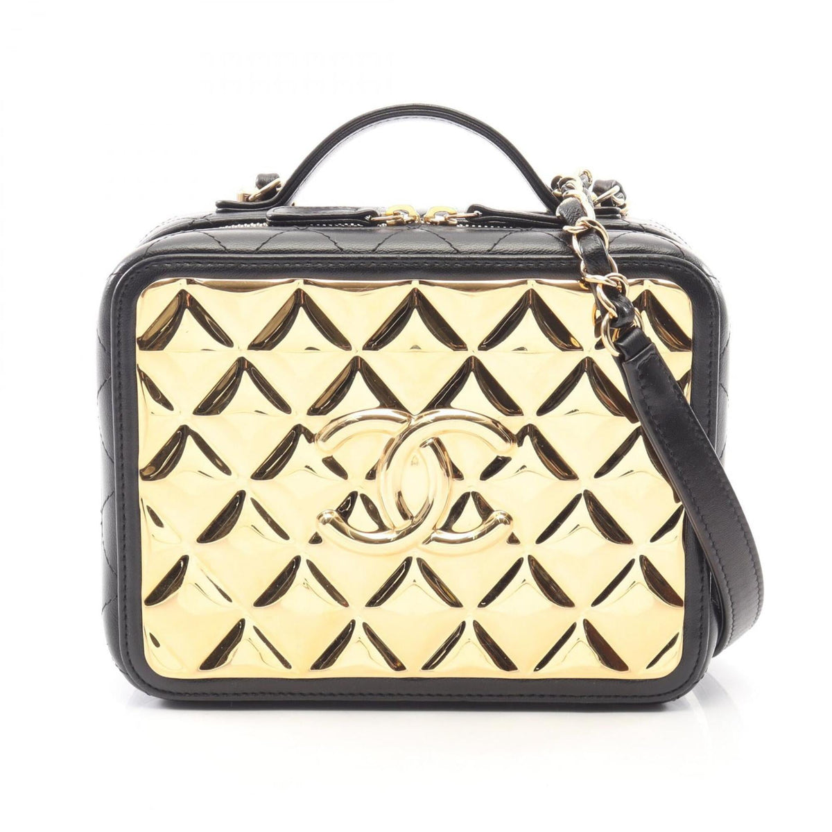 Chanel Black Gold Leather Handbag Shoulder Bag Vanity Bag (Pre-Owned)