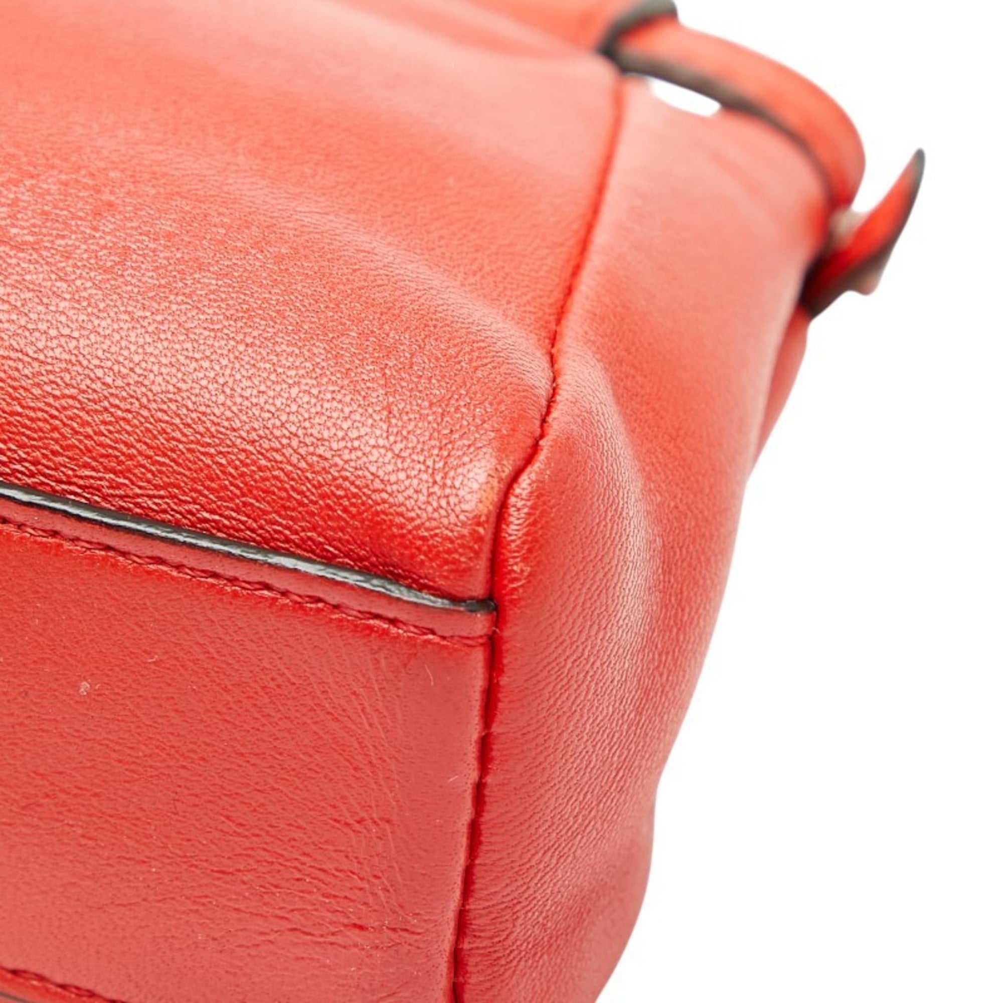 Fendi Red Color Leather Handbag Pochette Shoulder Bag (Pre-Owned)