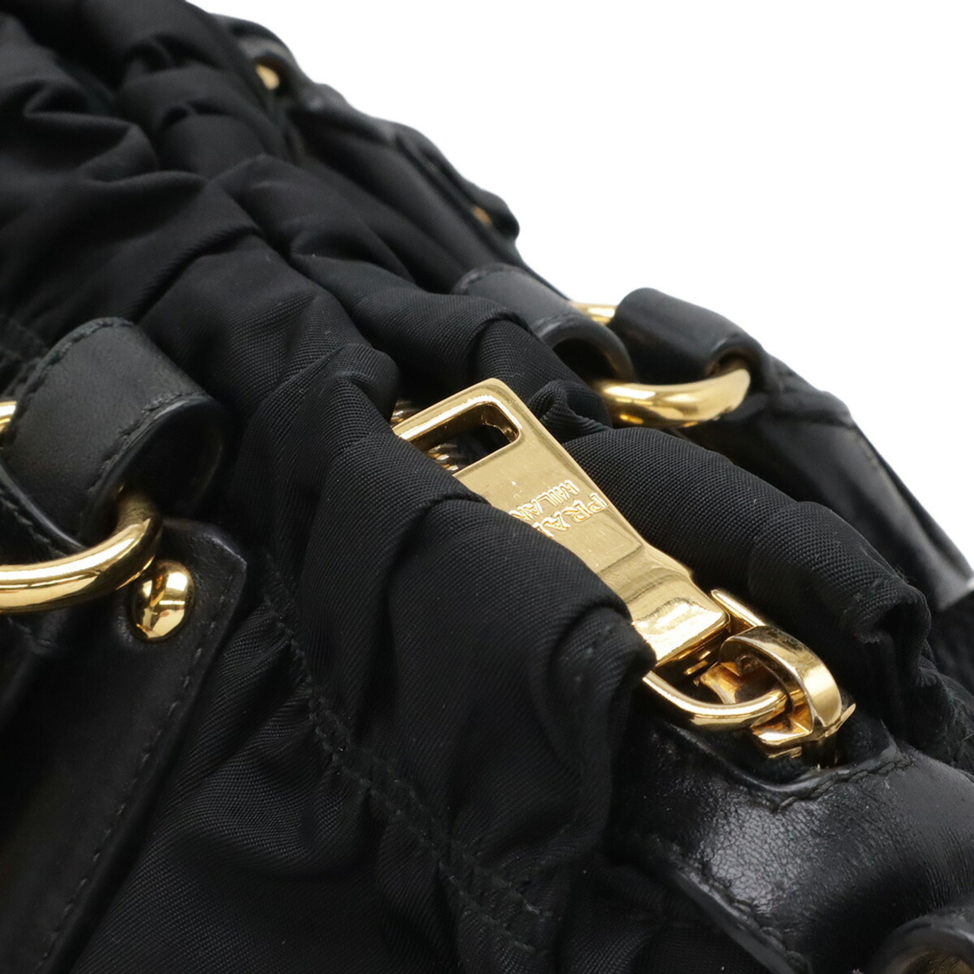 Prada Black Nero Nylon Leather Handbag Shoulder Bag Tote Bag (Pre-Owned)